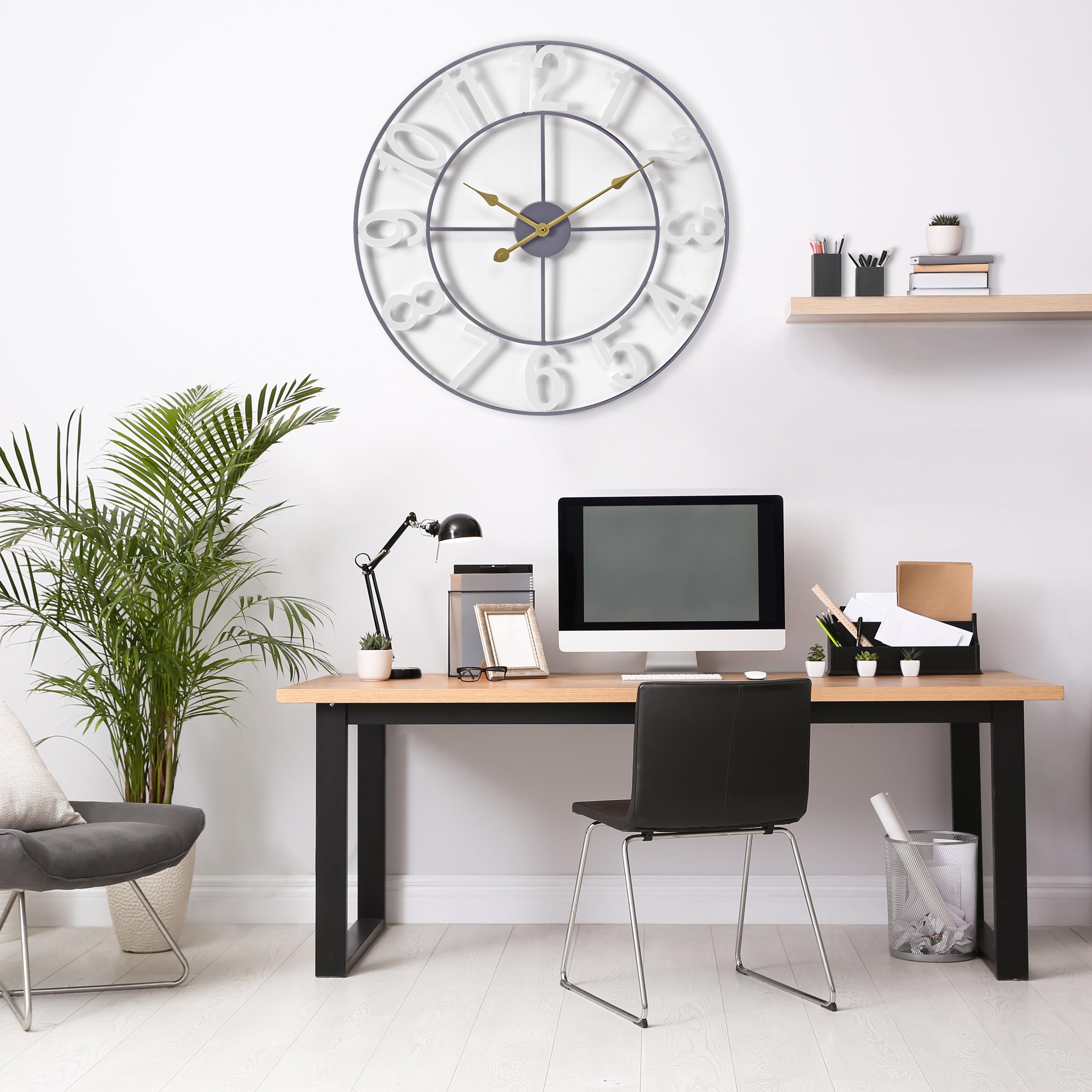 Sorbus 24-Inch Large Wall Clock - Decorative White Metal Clock with Gold Hands - Silent, Battery Operated, Modern Wall Decor for