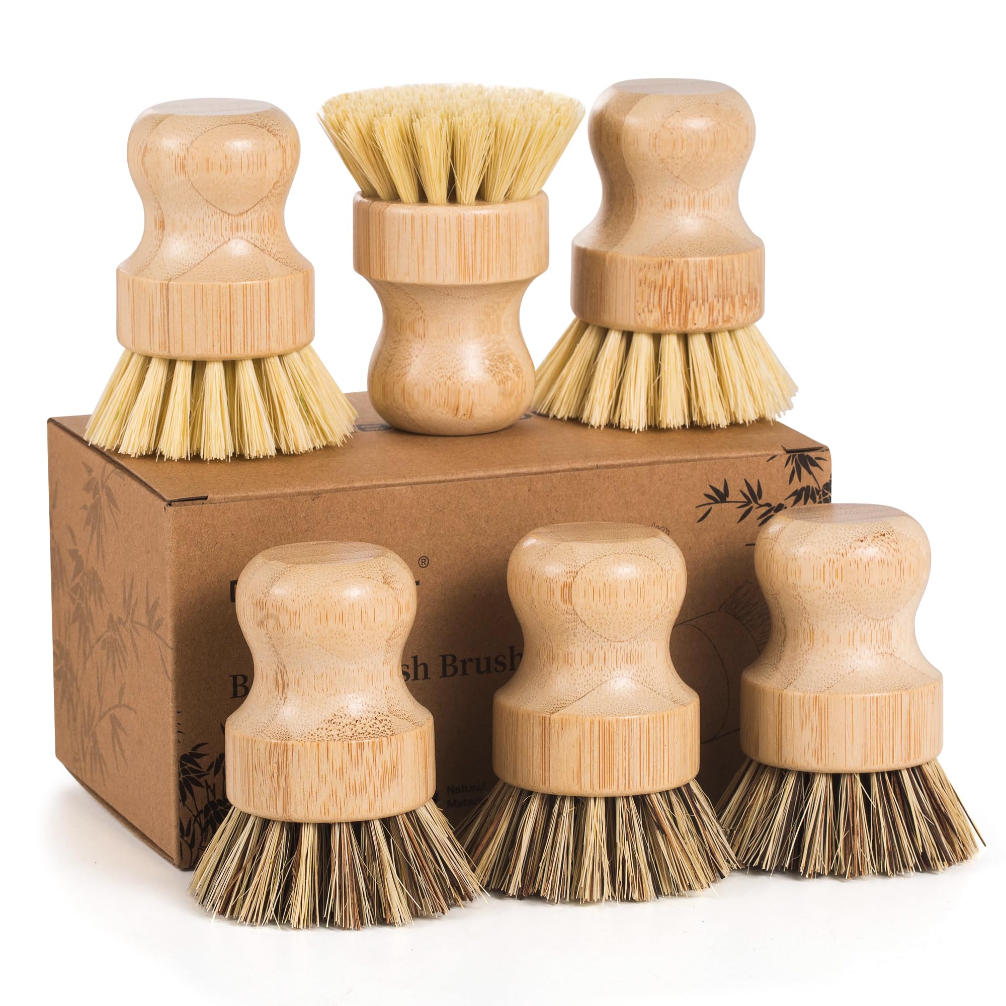 DEBETOOL 6 Pack Bamboo Dish Brush Set with Palm and Sisal Bristles