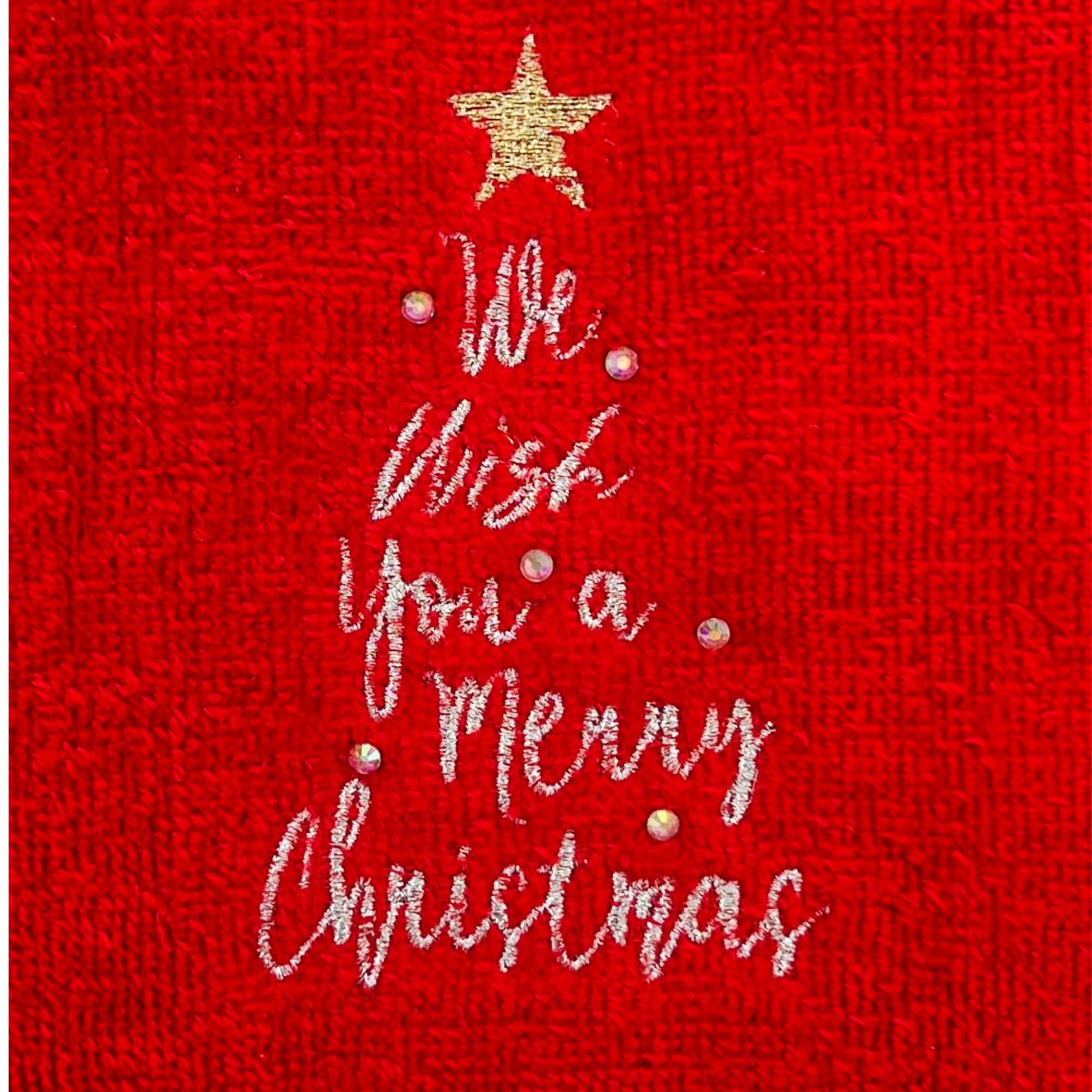 Serafina Home Holiday Christmas Bath Fingertip Towels, Embroidered Gold We Wish You A Merry Christmas With Gold Lace Hem, 2 Piec