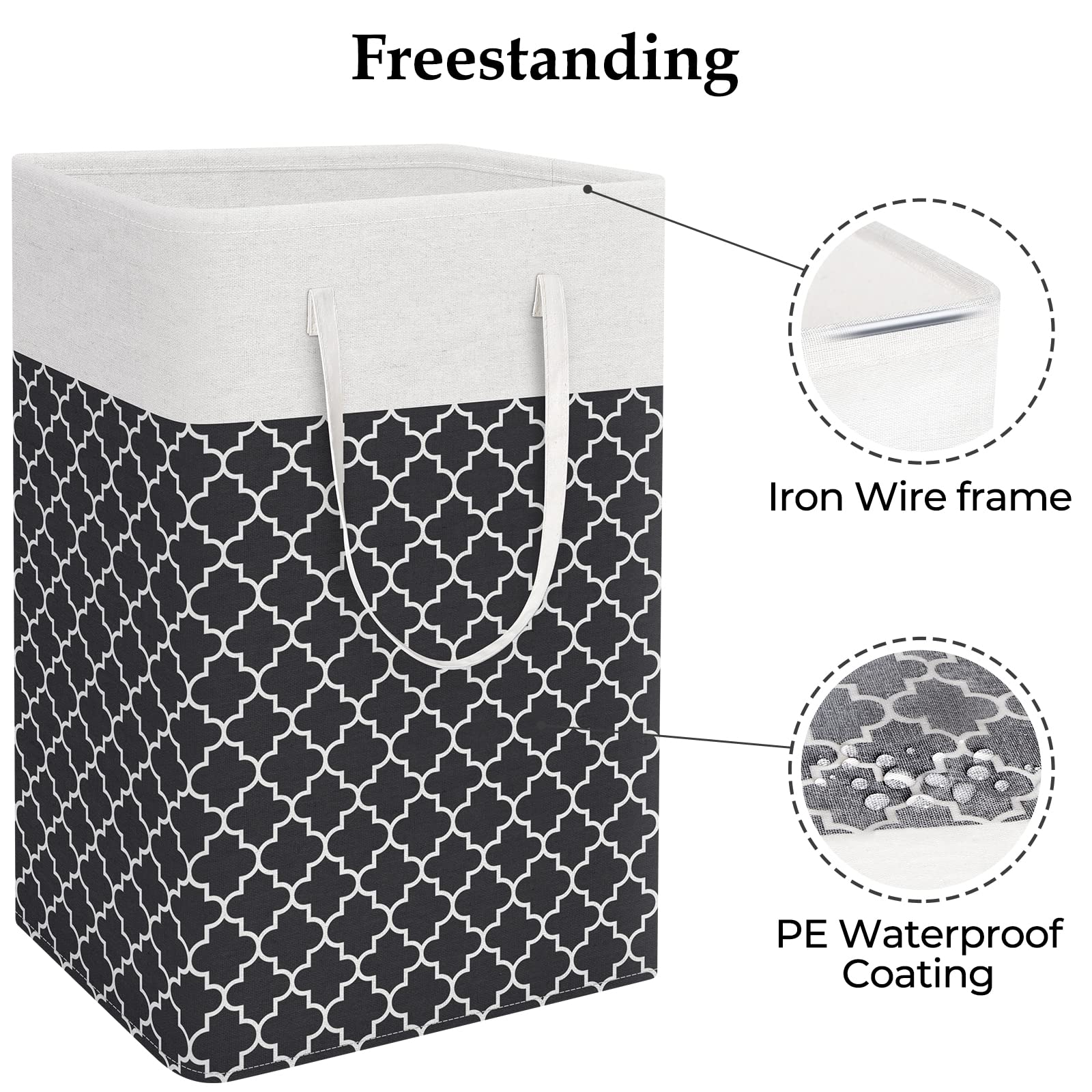 StorageRight Freestanding Laundry Basket Large Collapsible Laundry Hamper with Easy Carry Handles  for Laundry  Bedroom  Dorm  Clothes  Towels  Toys  75L  Clover Black