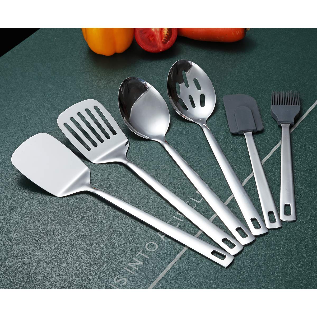Cooking Spoon, Berglander 6 Pieces Spatula Set Stainless Steel, Metal Spatula, Serving Spoon, Kitchen Tools Set Non-Stick And He