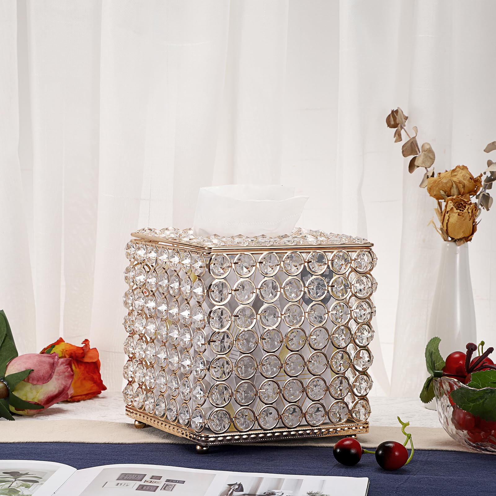 Sumnacon Crystal Square Tissue Box Cover - Sparkling Glass Cube Tissue Box Holder, Decorative Facial Tissue Holder For Bedroom B