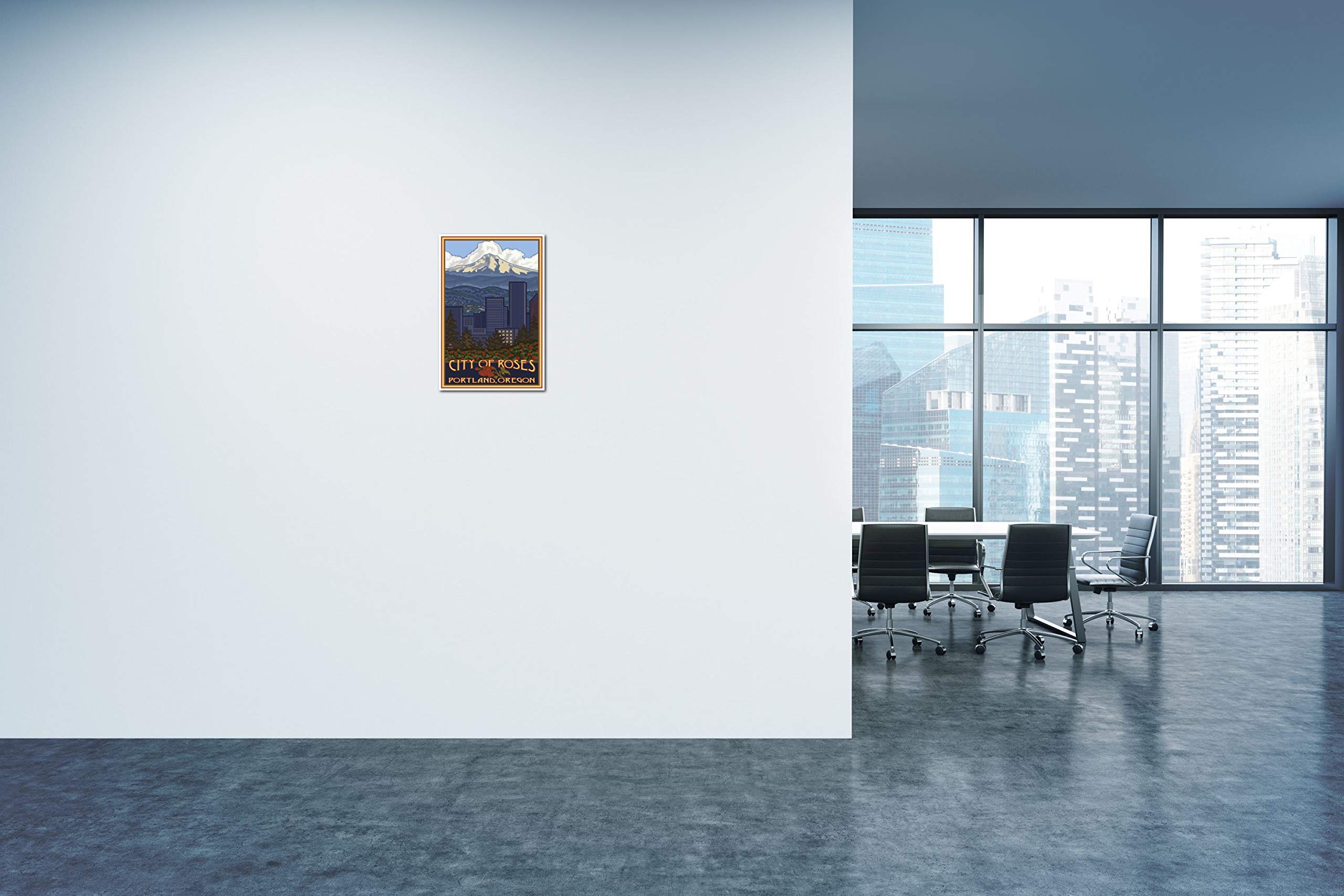 Portland Oregon Skyline Giclee Art Print Poster From Travel Artwork By Artist Paul A. Lanquist 12'' X 18''