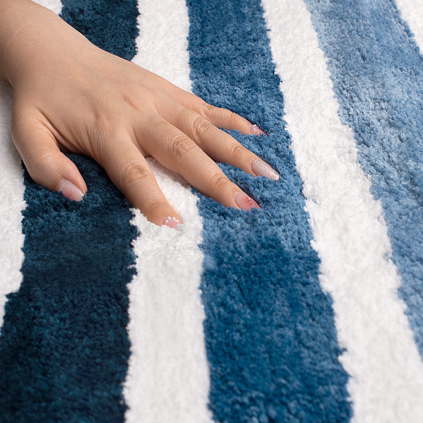 Sunlit Ombre Blue Bathroom Rug Nautical Bath Mat For Bathroom Non Slip 30''X20'' Blue And White