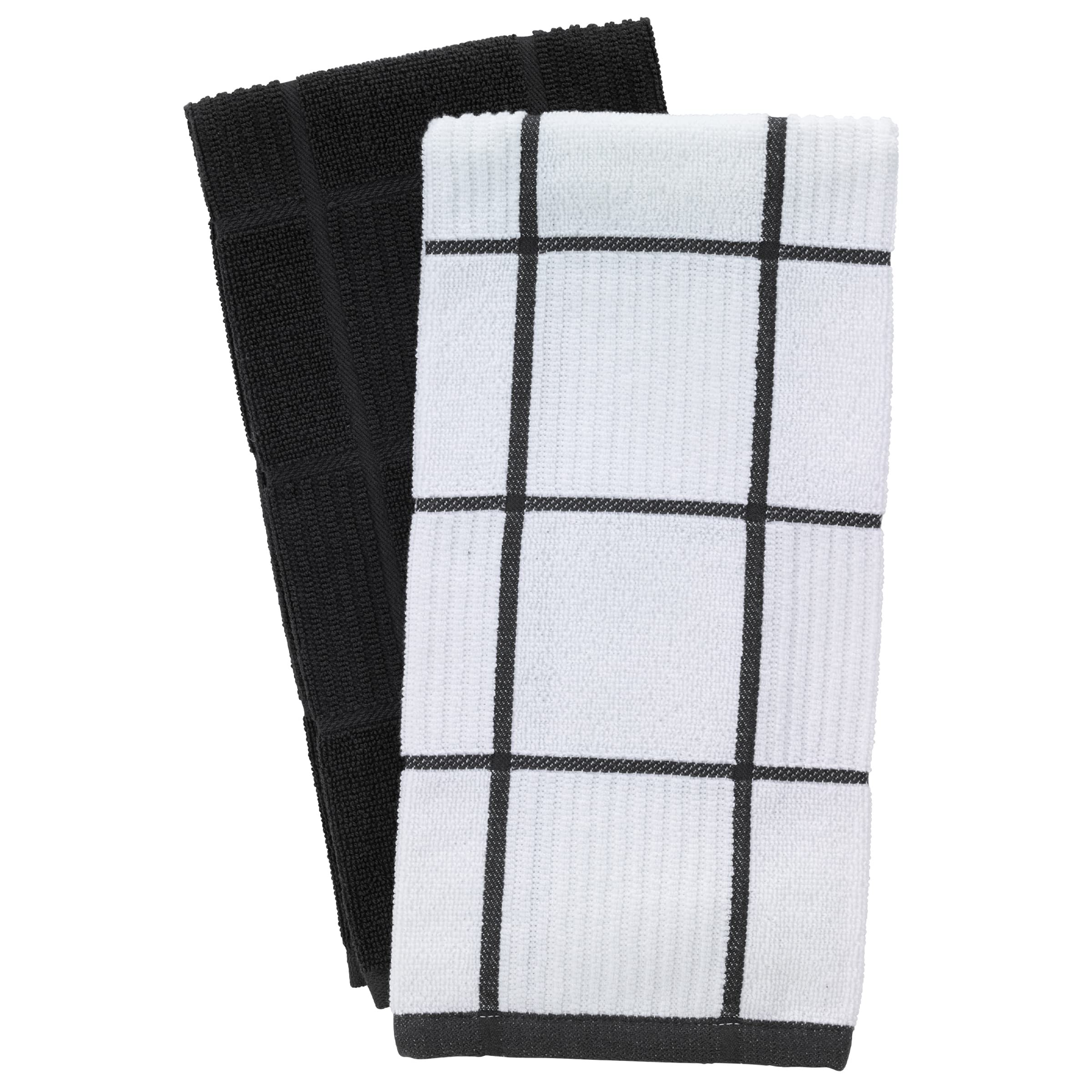 T-Fal Textiles Kitchen Towels 2-Pack Solid & Check Parquet  Solid/Check - 2 Pack  Charcoal  2 Count