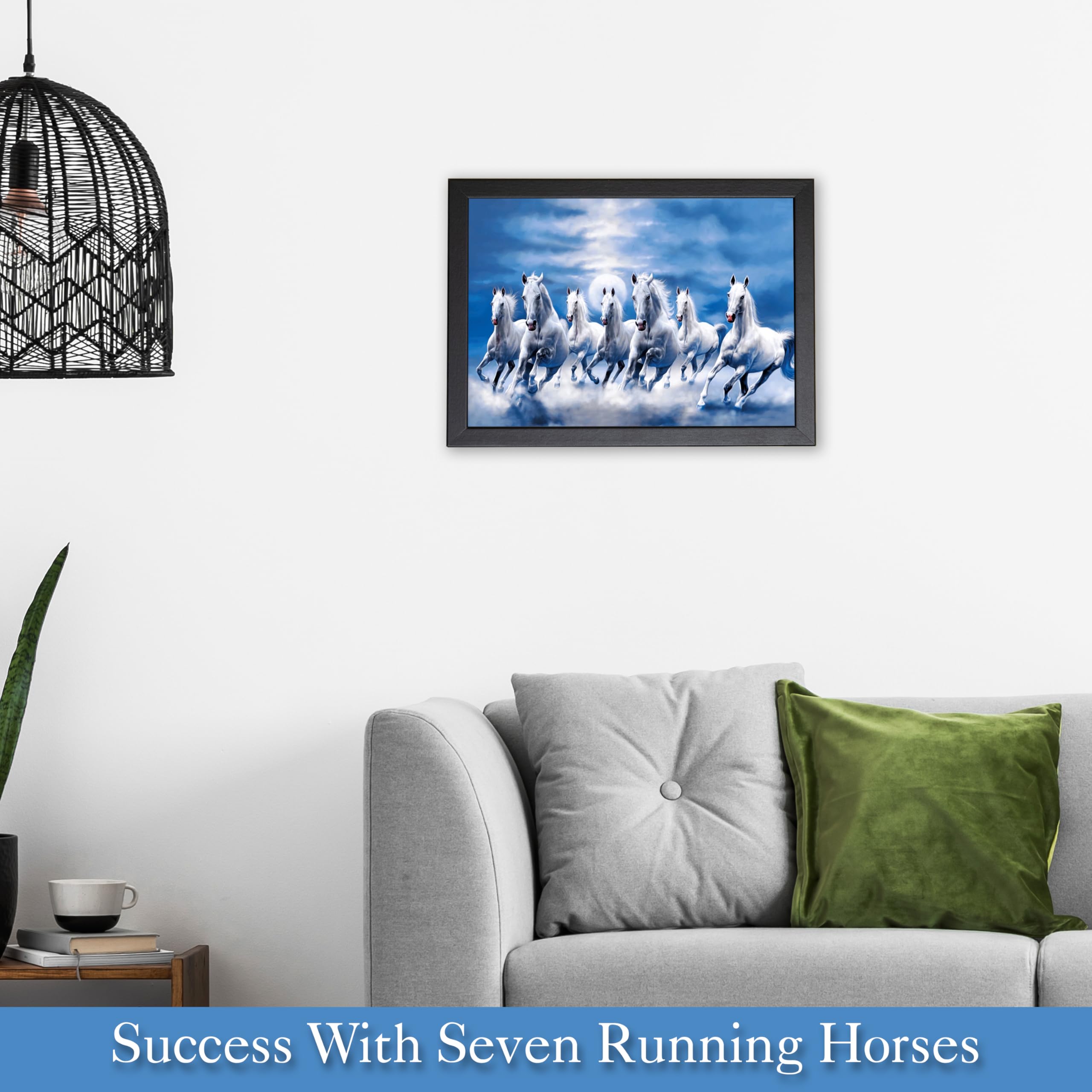 Rousrie 7 Horses Vastu Frame Painting For Bedroom, Living Room Home Dcor Horse Running Wall Decoration, House Warming Gifts For
