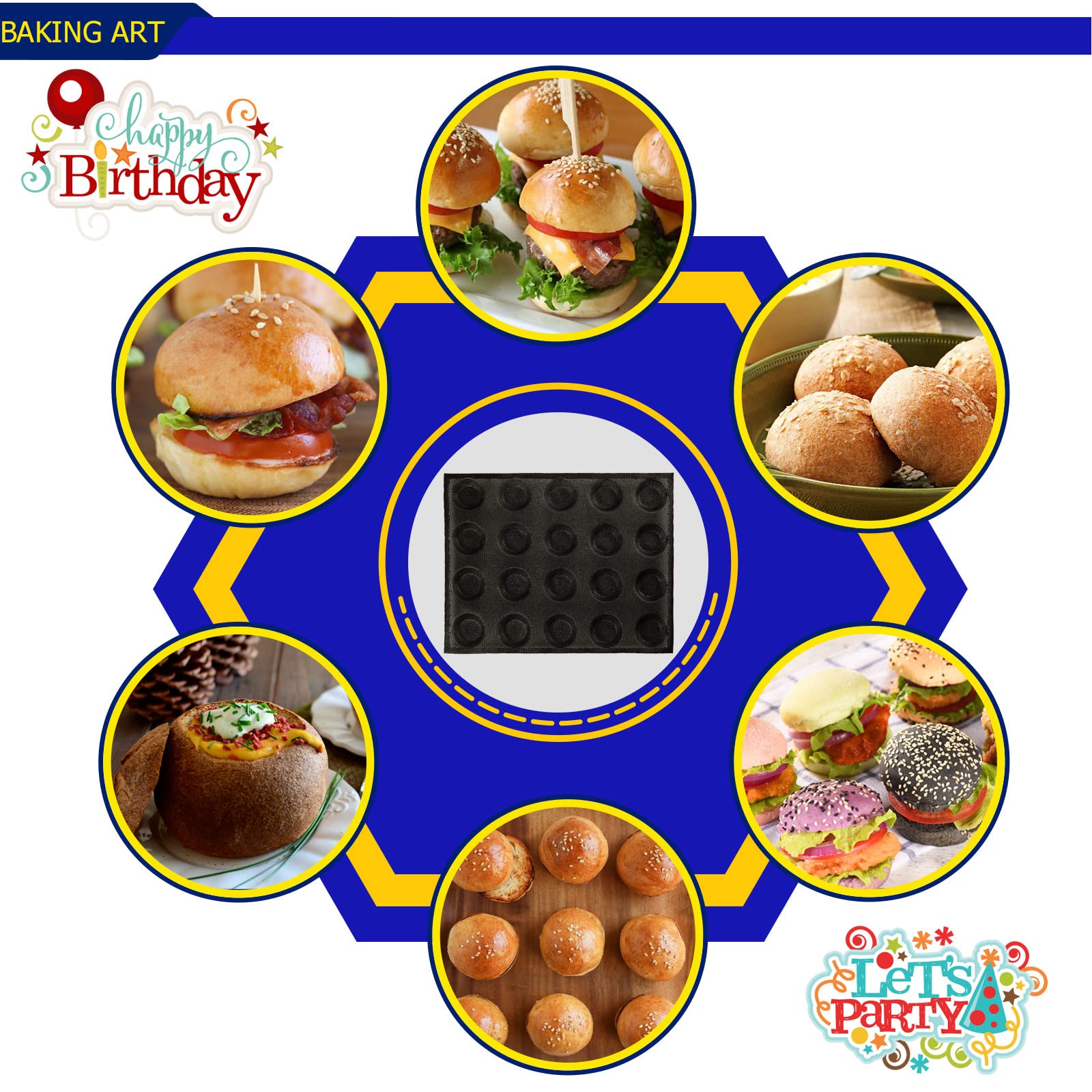 Mesh Silicone Hamburger Bun Mould, 20-Cavity Mini Hamburger Mould Silicone For Gluten-Free Hamburger Buns With Pinholes For Bett