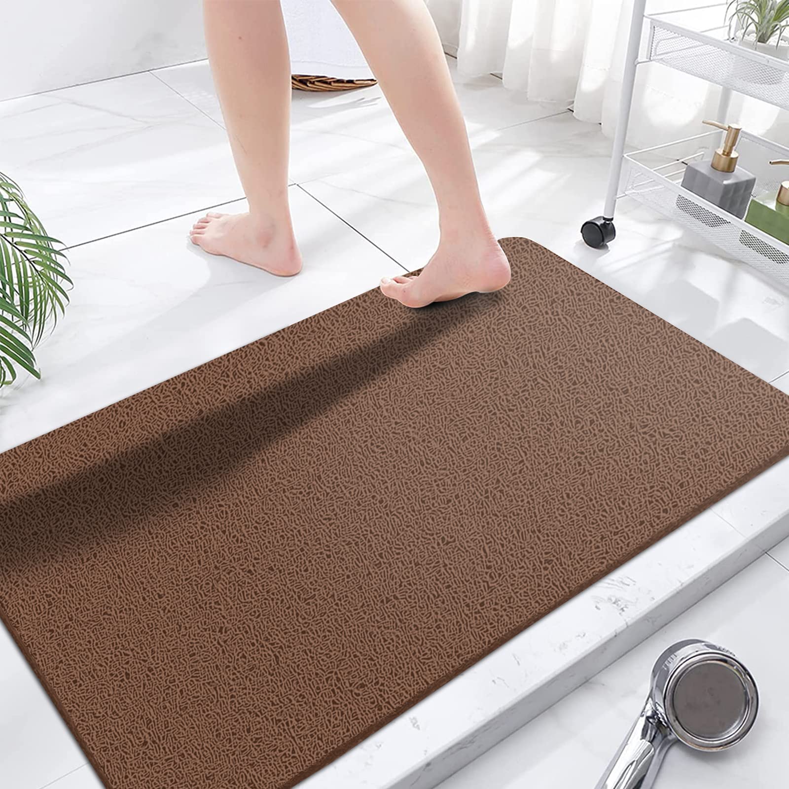 Extra Large Shower Mats Non Slip, 23.6  47.2 Inch, Bath Mat For Shower, Loofah Mats For Shower And Bathroom, Quick Drying, Brown