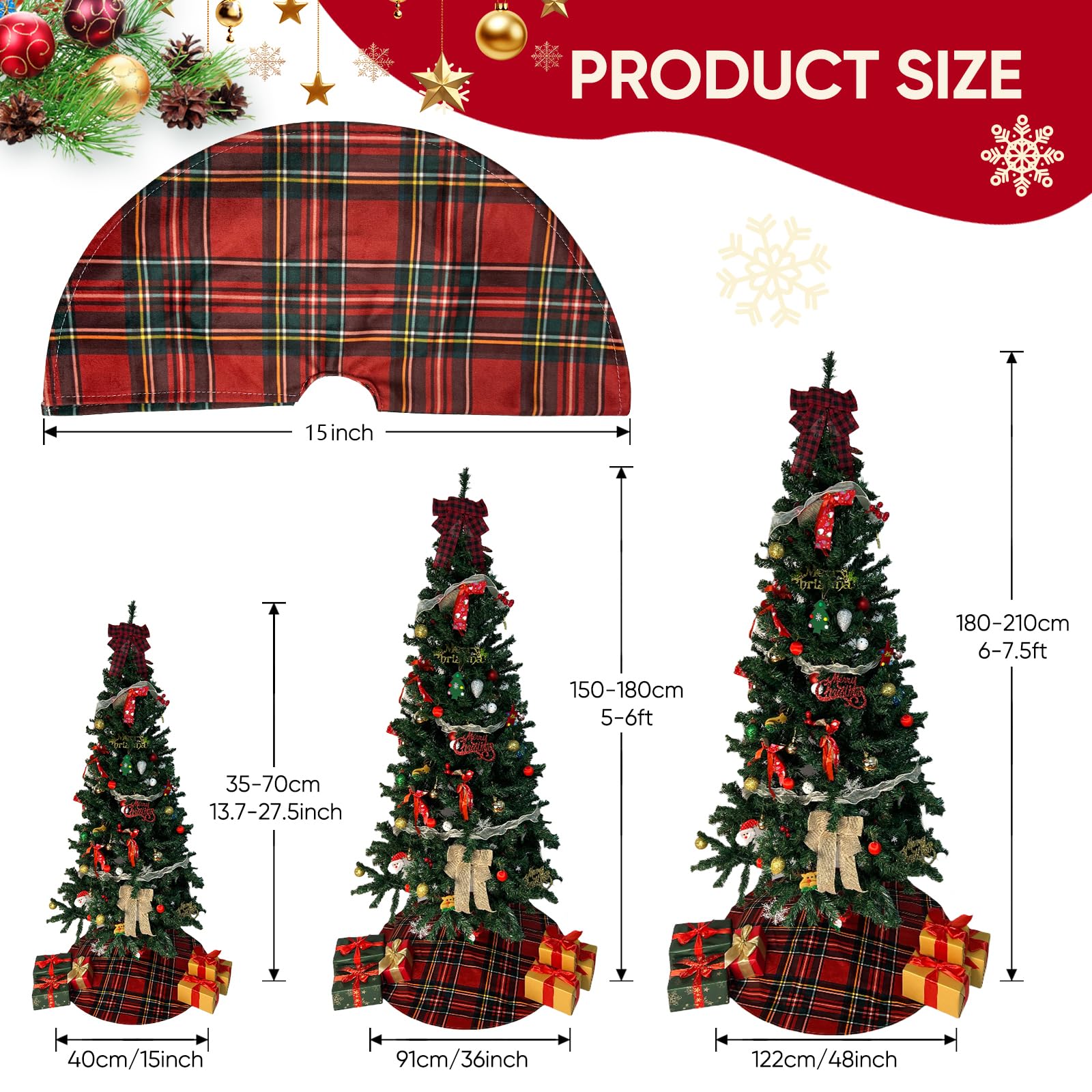 Royal Stewart Tartan Christmas Tree Skirts - 48 Inch Scottish Red Plaid Printed Tree Skirt, Classic Holiday Decoration for 6-7.5