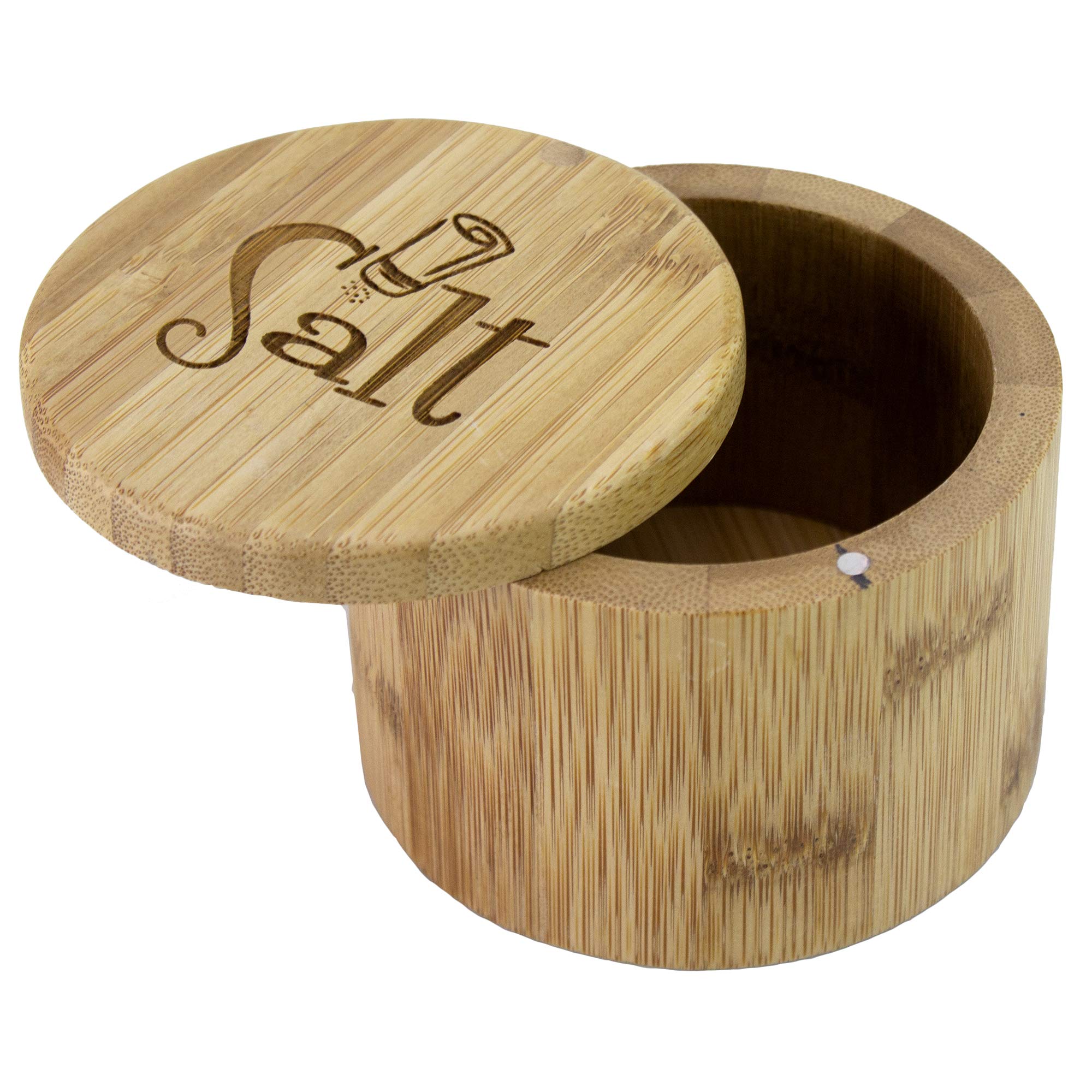 Totally Bamboo Salt Cellar Bamboo Storage Box With Magnetic Swivel Lid, 6 Ounce Capacity, Salt Engraved On Lid