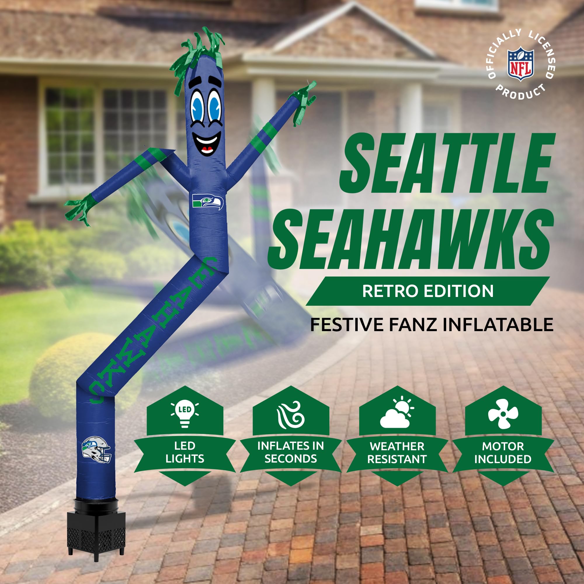 Sporticulture NFL Seattle Seahawks Inflatable Crazy Sports Fan-Retro with LED Lights & Built-in Blower Air Wacky Dancers Balloon