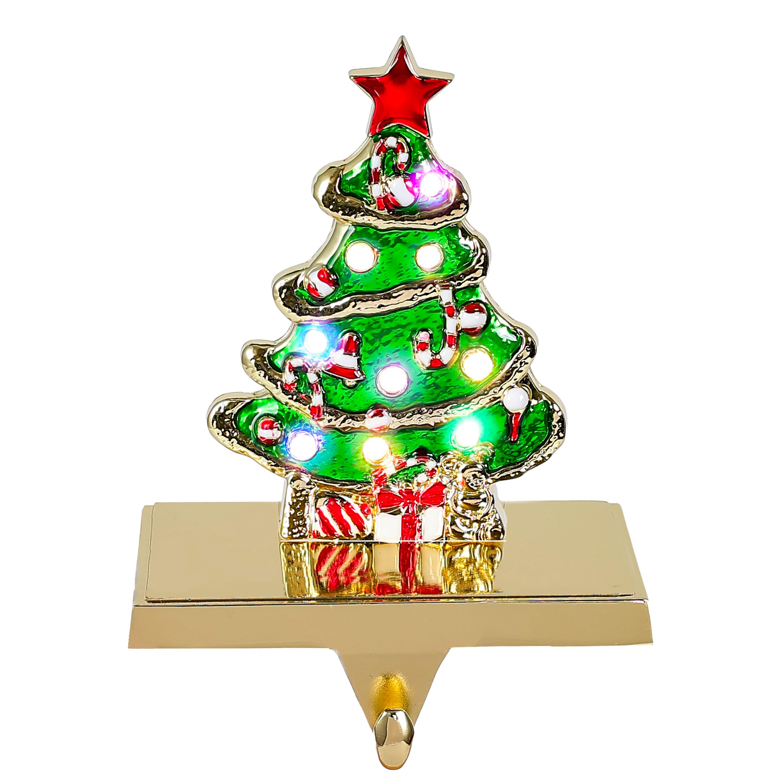 Amooca Christmas Stocking Holders Non-Slip Metal Hooks LED Lights Tree Decor Fireplace Mantle Stocking Hanger for Party Decorati