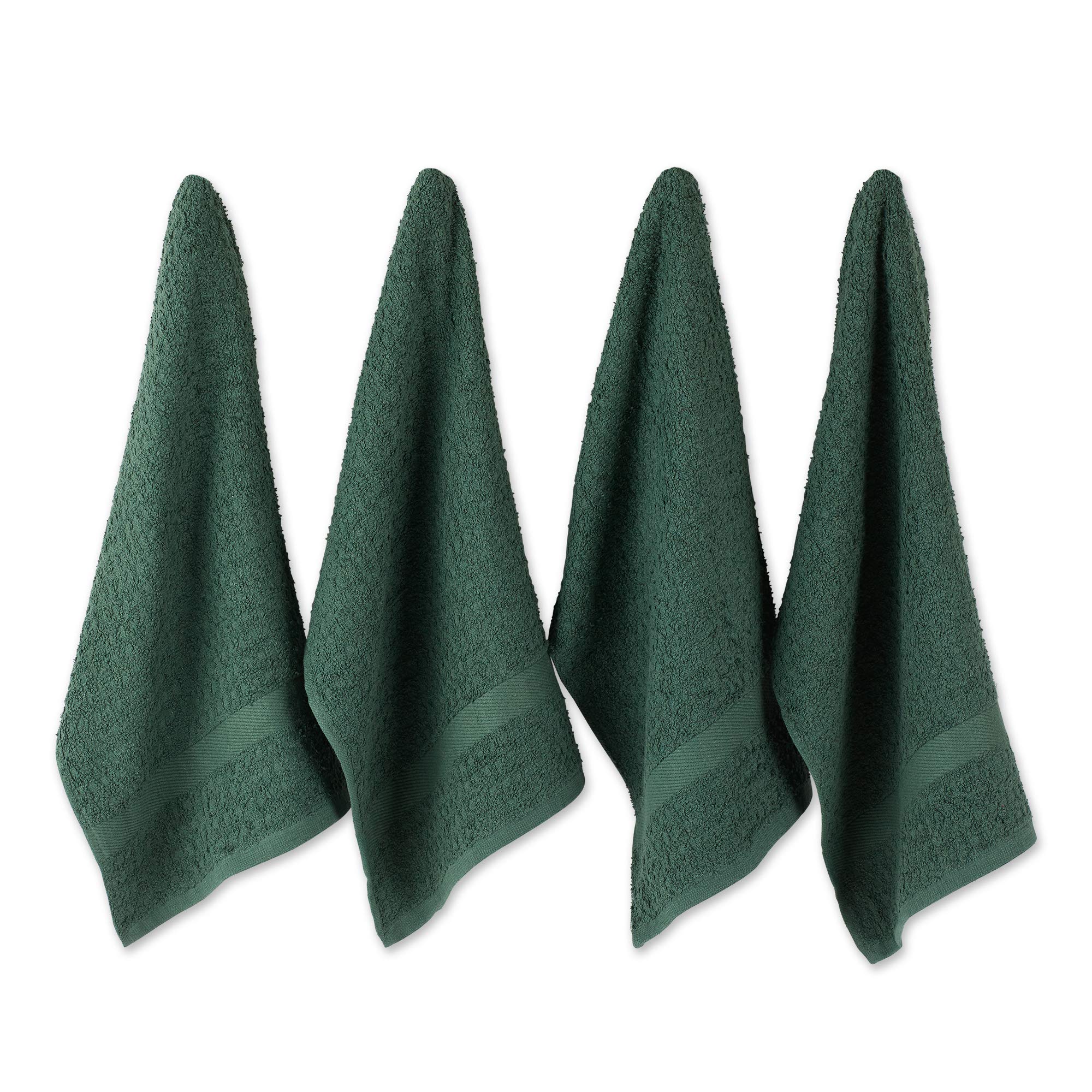 Dii Basic Terry Collection Waffle Dishtowel Set, 15X26, Solid Dark Green, 4 Piece