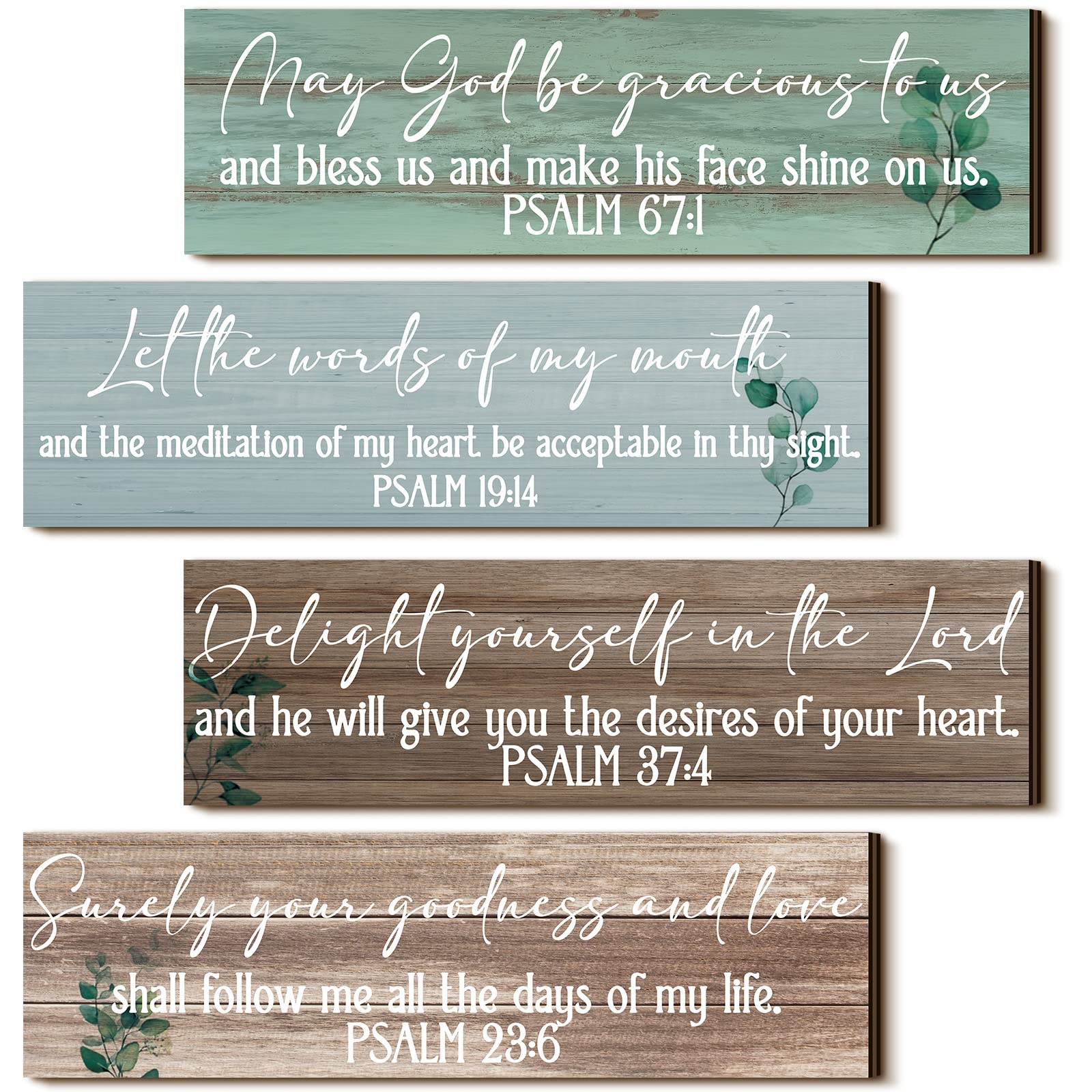 Yulejo 4 Pieces Bible Verses Wall Decor Psalms Scripture Wooden Christian Sign Rustic Wall Art Prayer Decorations for Home (Deli