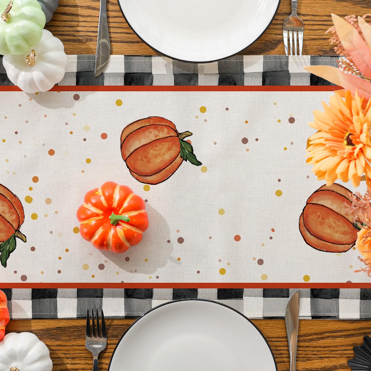 Siilues Fall Table Runner, Fall Decorations For Home Pumpkin Fall Runner For Table Seasonal Buffalo Plaid Fall Thanksgiving Holi