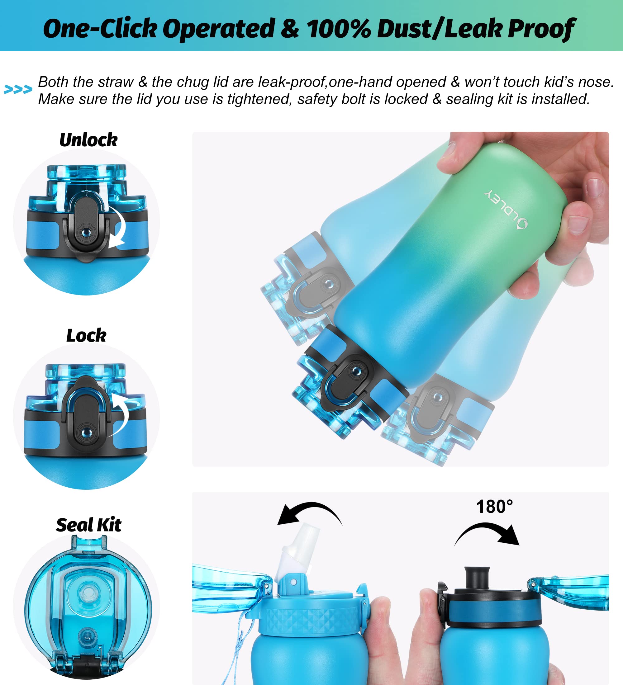 Oldley Insulated Water Bottle 12Oz Water Bottles With Straw, Stainless Steel Water Bottle With 2 Lids,Double Wall Vacuum Bottel