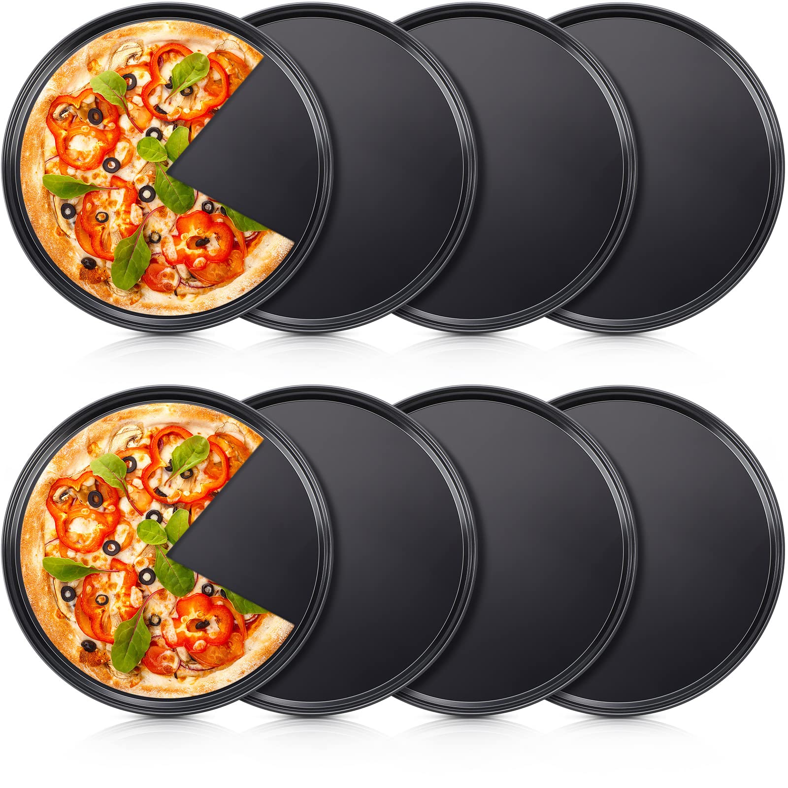 Meanplan 8 Pcs Round Pizza Pan Non Stick Bakeware Pizza Pan For Oven Heavy Duty Carbon Steel Pizza Pan Dishwasher Safe For Home
