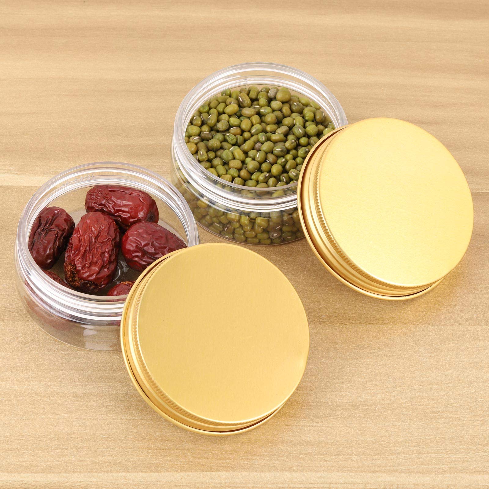 Tecbeauty 12-Pack 60Ml Empty Jars Clear Plastic Slime Storage Favor Round Pot With Lids For Beauty Products, Gold