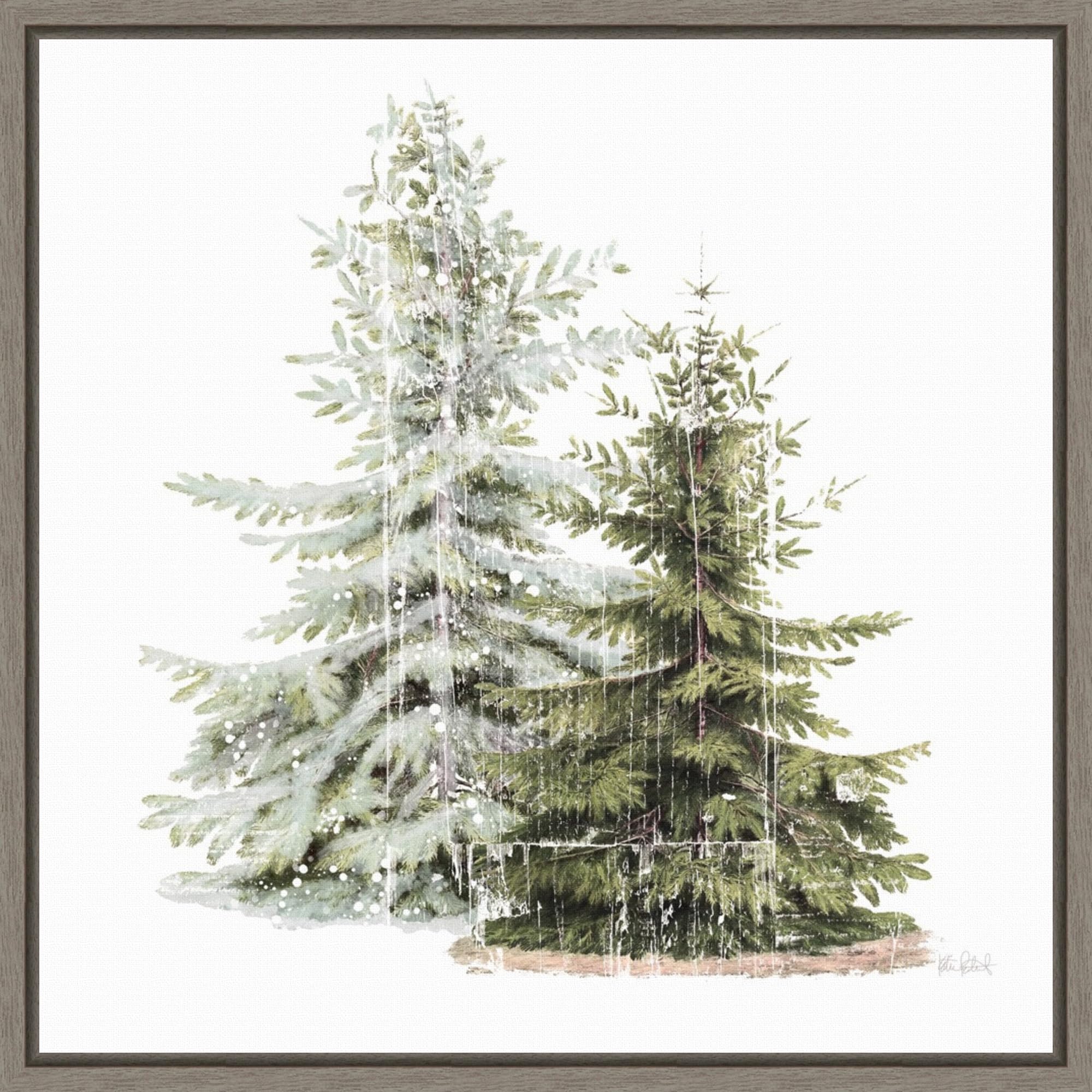 Amanti Art Framed Canvas Wall Art 22X22 Vintage Wooded Holiday Trees In Snow By Katie Pertiet, Framed Wall Art Canvas, Landscape