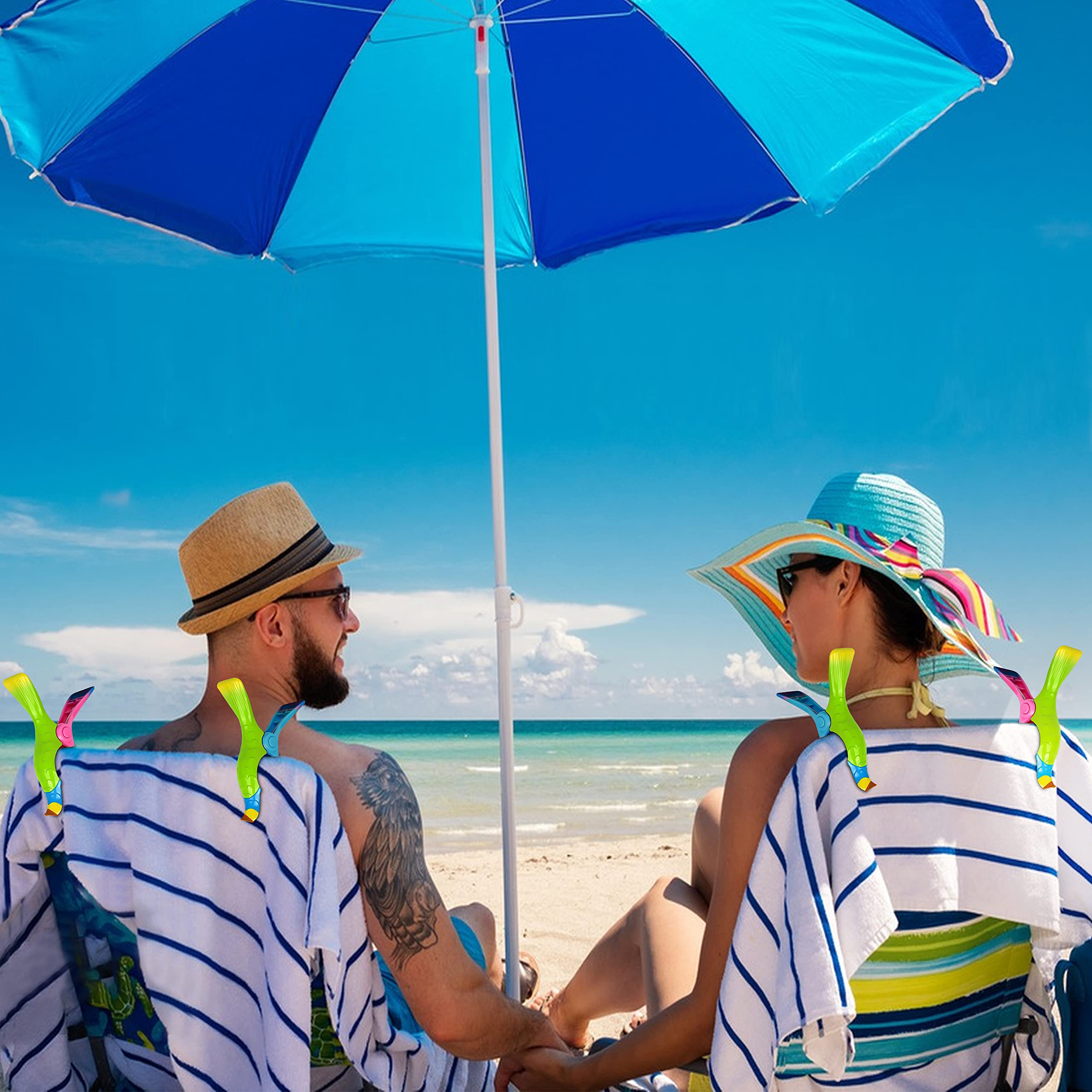 Beach Towel Clips, Kaluofan 4Pcs Towel Clips For Beach Chairs, Strong Beach Chair Clips For Towels, Vivid Parrot Shape Beach Acc