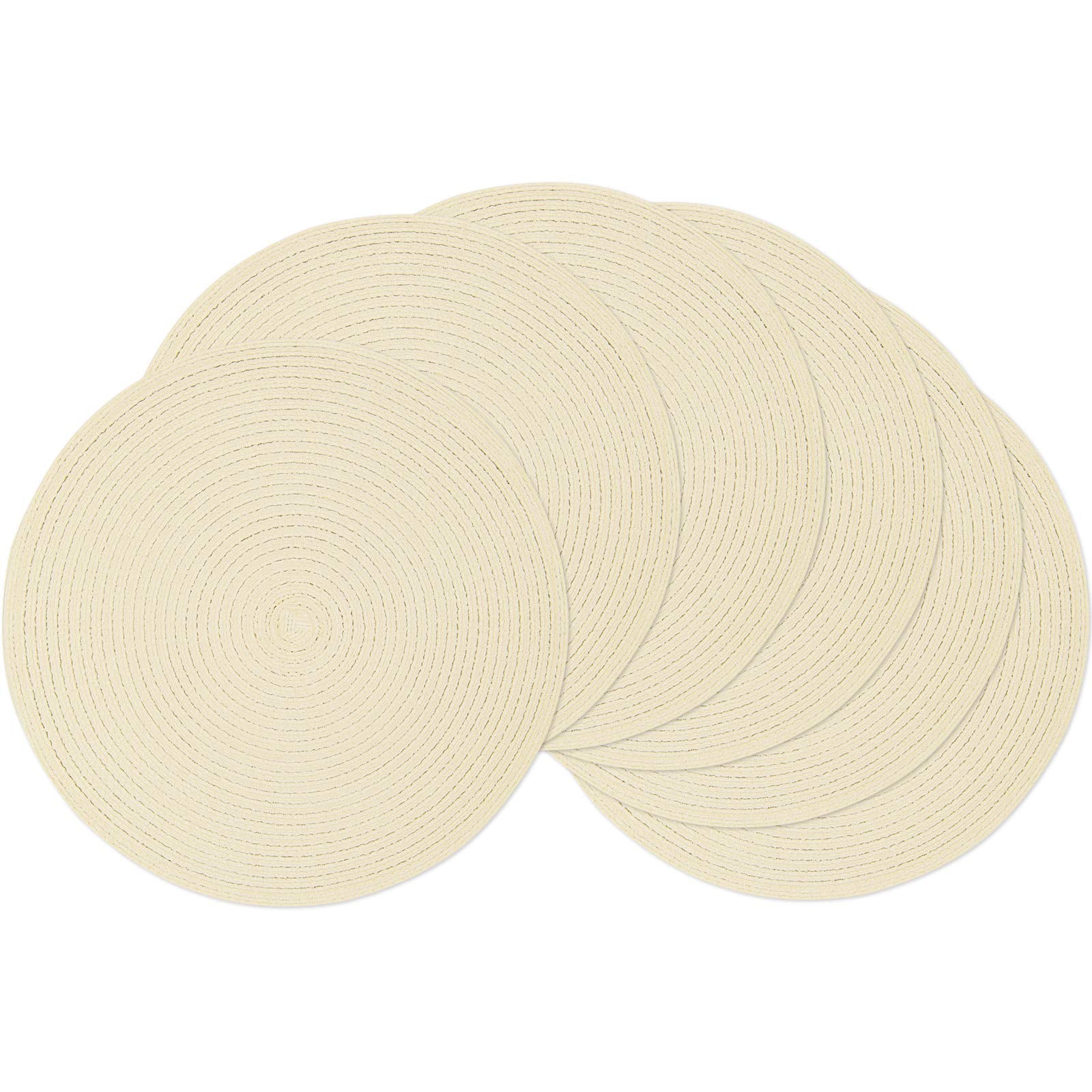 Shacos Round Braided Placemats Set Of 6 Round Table Mats For Dining Tables 15 Inch (Cream, 6)