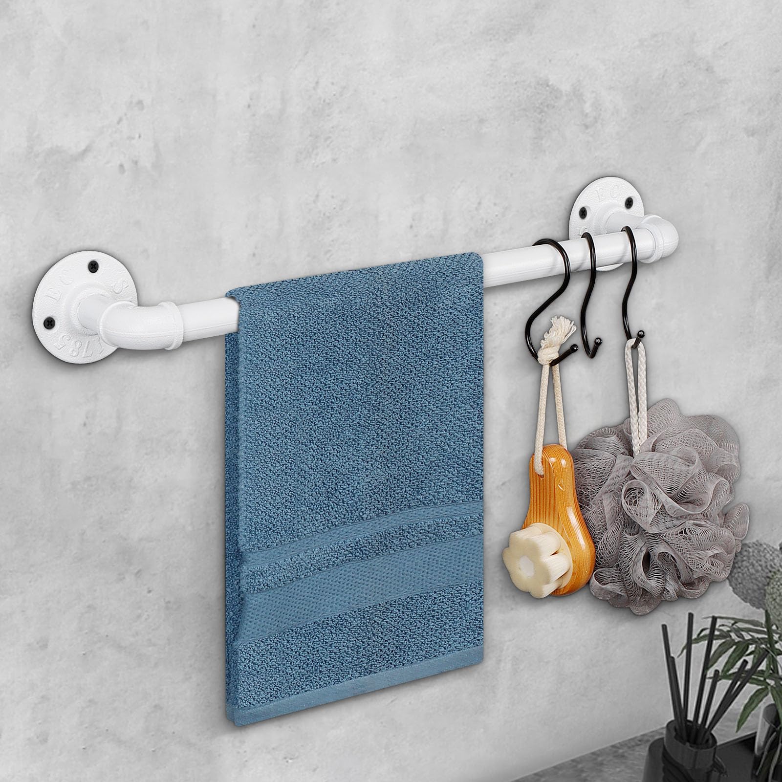 Jeasor Industrial Pipe Towel Rack Towel Bar, Heavy Duty Wall Mounted Rustic Farmhouse Bath Towel Holder For Bathroom (White, 16)