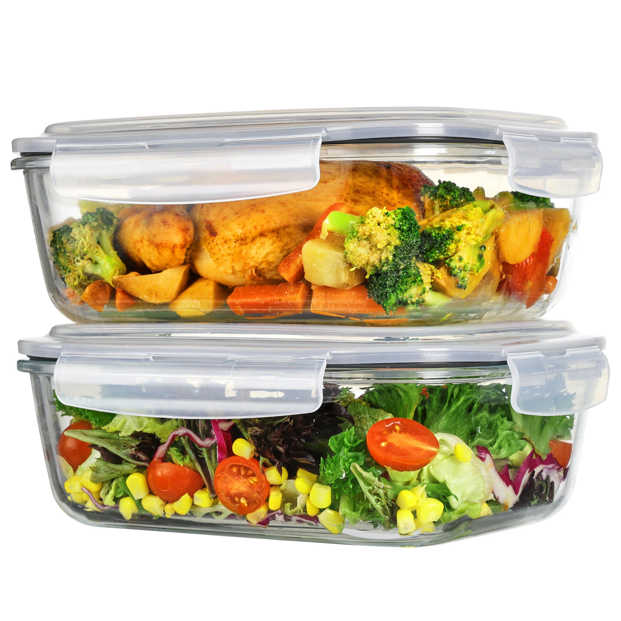 Vtopmart 2Pack 2260ml/ 76.4oz Large Glass Storage Containers with Lids, Meal Prep Food Container Set with Snap Airtight Lid for 