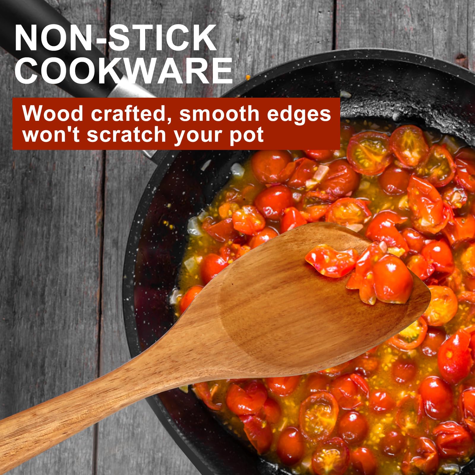 Large Wooden Spoons For Cooking Spatula Mixing Serving Spoon Acacia Best Wood Corner Spoon Non-Stick Spoons Kitchen Utensils Lon
