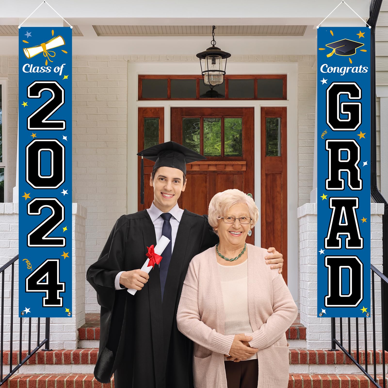 Kmuysl Graduation Decorations Class Of 2024, Graduation Party Decorations 2024, Blue & Black Congrats Grad Banner Hanging Flags