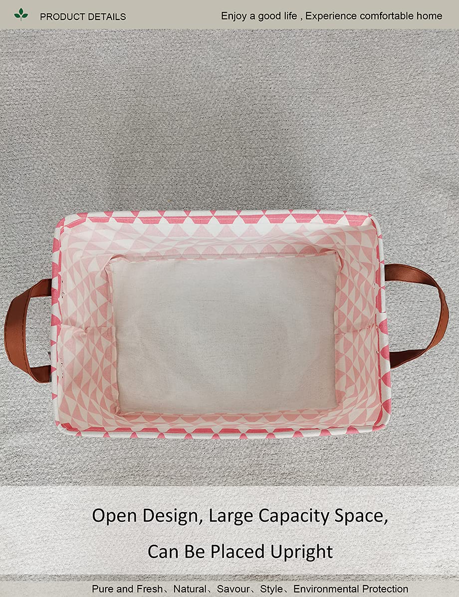 ONOEV Rectangular Fabric Storage Box  Decorative Basket and Finishing Basket with Handle are Used for The Storage of Clothes  Books and Sundries(Pink Triangle) 1
