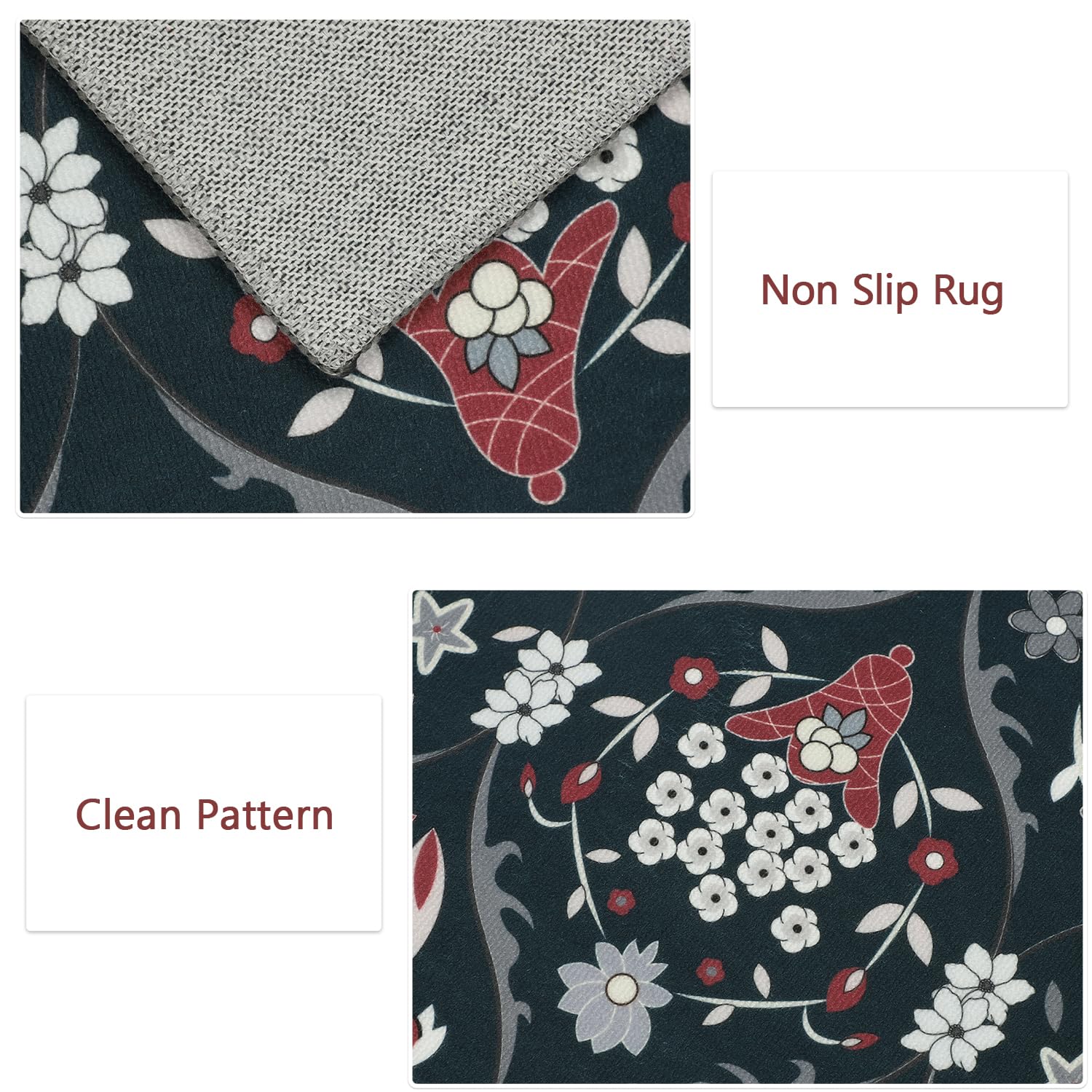 Falflor Moroccan Trellis Kitchen Rug Sets Of 3 Non Slip Kitchen Rug Sets Floral Pattern Floor Mats For Kitchen Low Pile Kitchen
