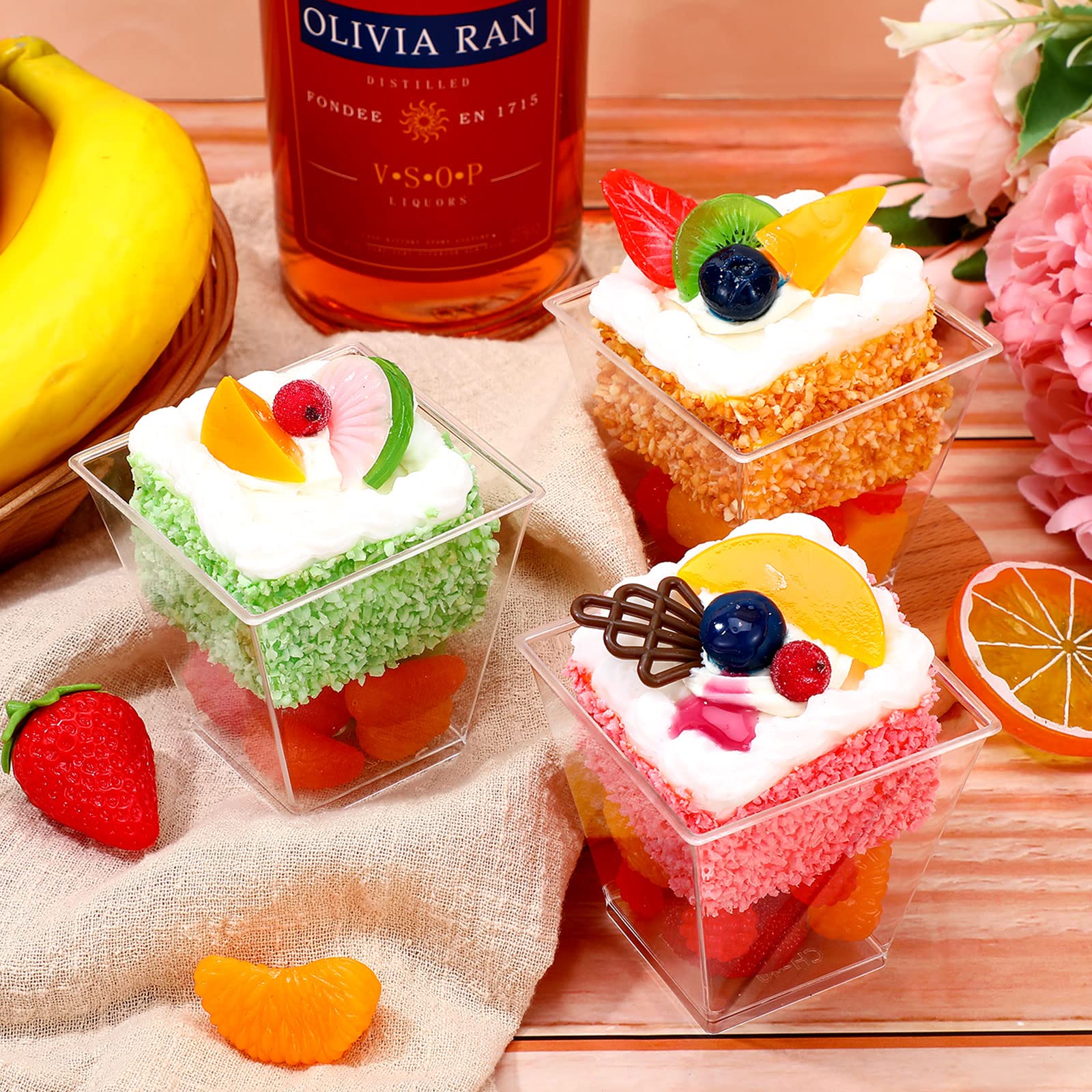 Zubebe Dessert Cups 8 Oz Clear Plastic Appetizer Cups Small Square Dessert Bowls Mini Serving Cups For Tasting Party, Baby Showe