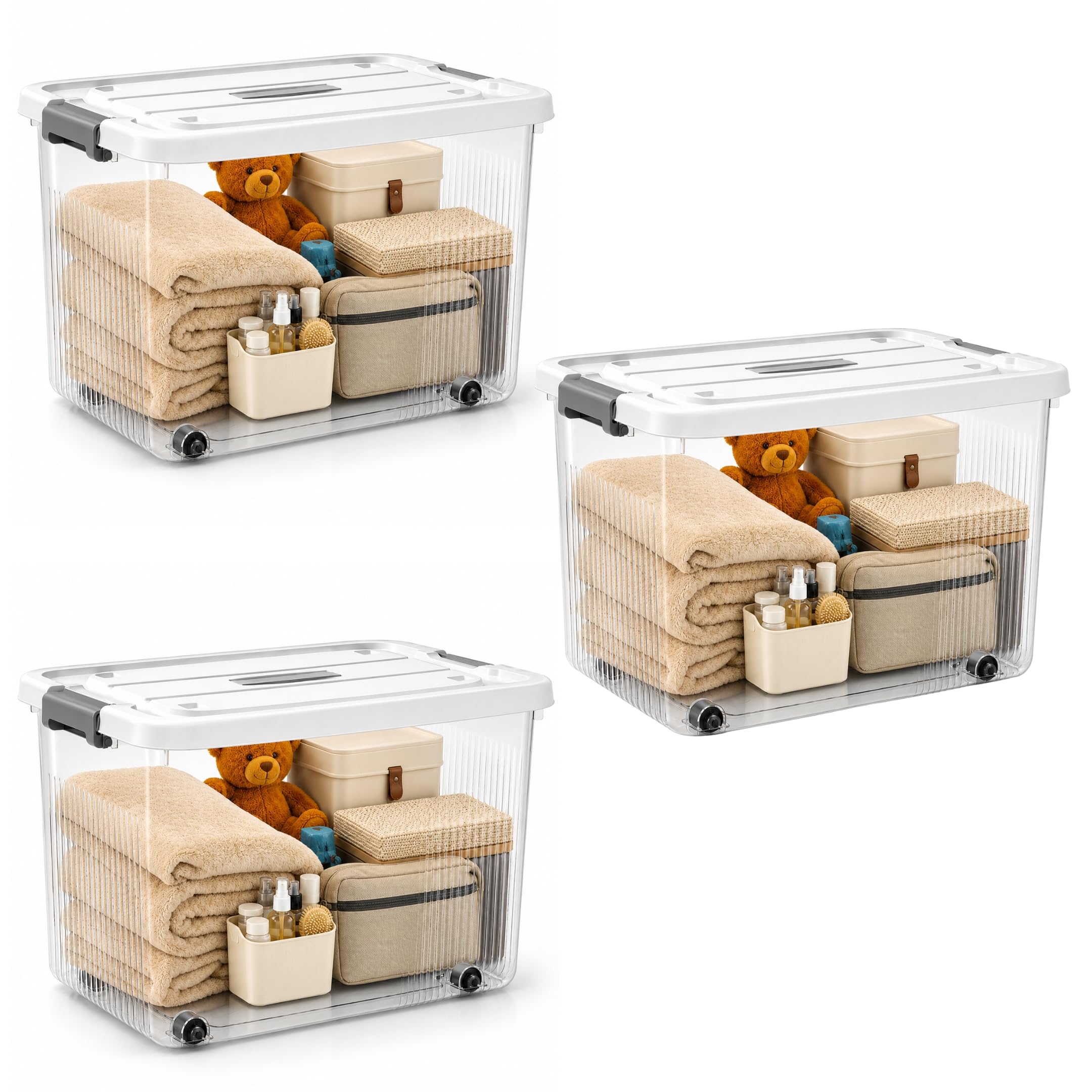 Kreps Clear Storage Container Box, Stackable Storage Bin With Lid, Plastic Container With Heavy Duty Latches To Organize, White 
