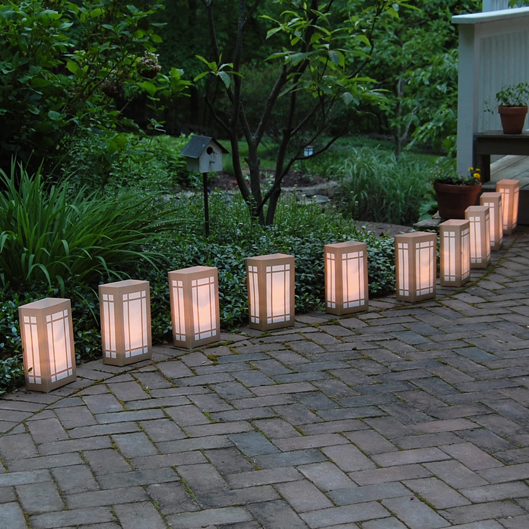 LumaBase Plastic Luminaria Lanterns, Gold Window - Set of 10