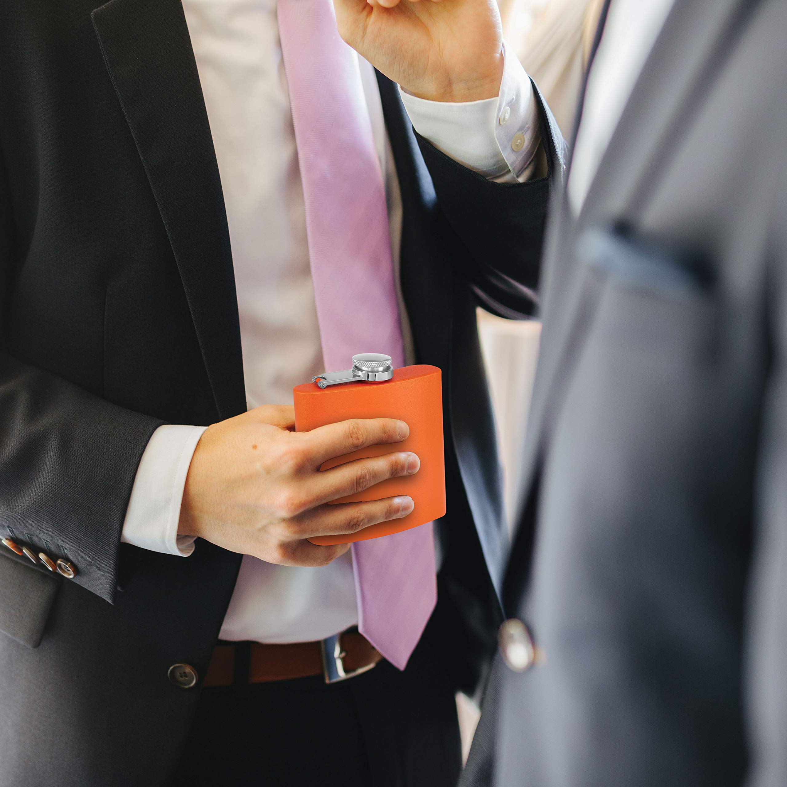 Clear Water Home Goods - 6 Oz Powder Coated Stainless Steel Hip Flask - Wedding Party - Groomsman - Bridesmaid (Matte Orange, 1)