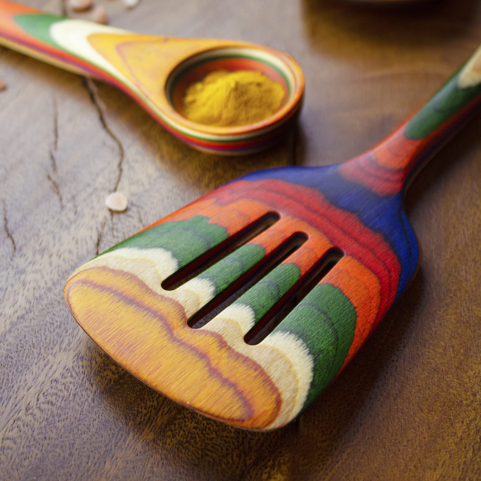 Totally Bamboo Baltique Marrakesh Collection 12-1/2'' Wooden Slotted Spatula, Safe For Nonstick