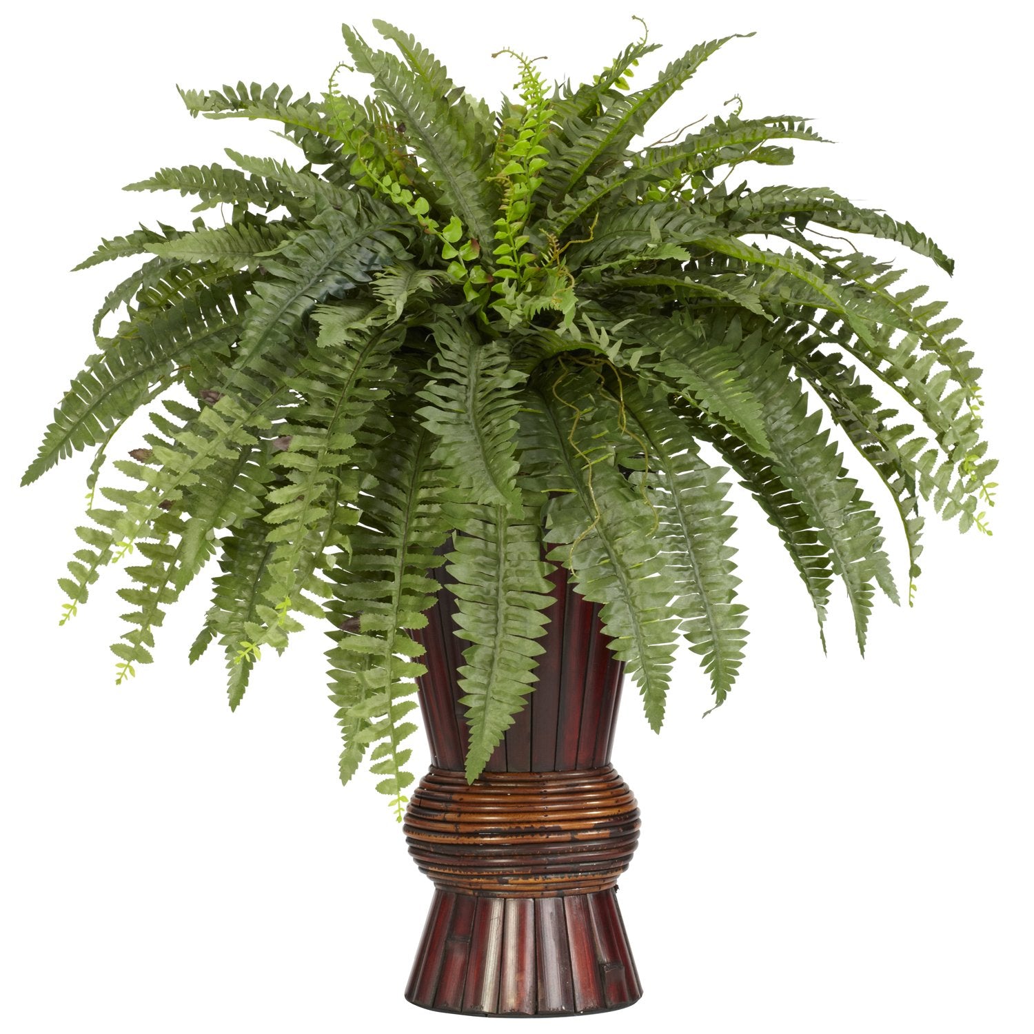 Nearly Natural 6628 Boston Fern with Bamboo Vase Decorative Silk Plant, Green 12 x 12 x 35