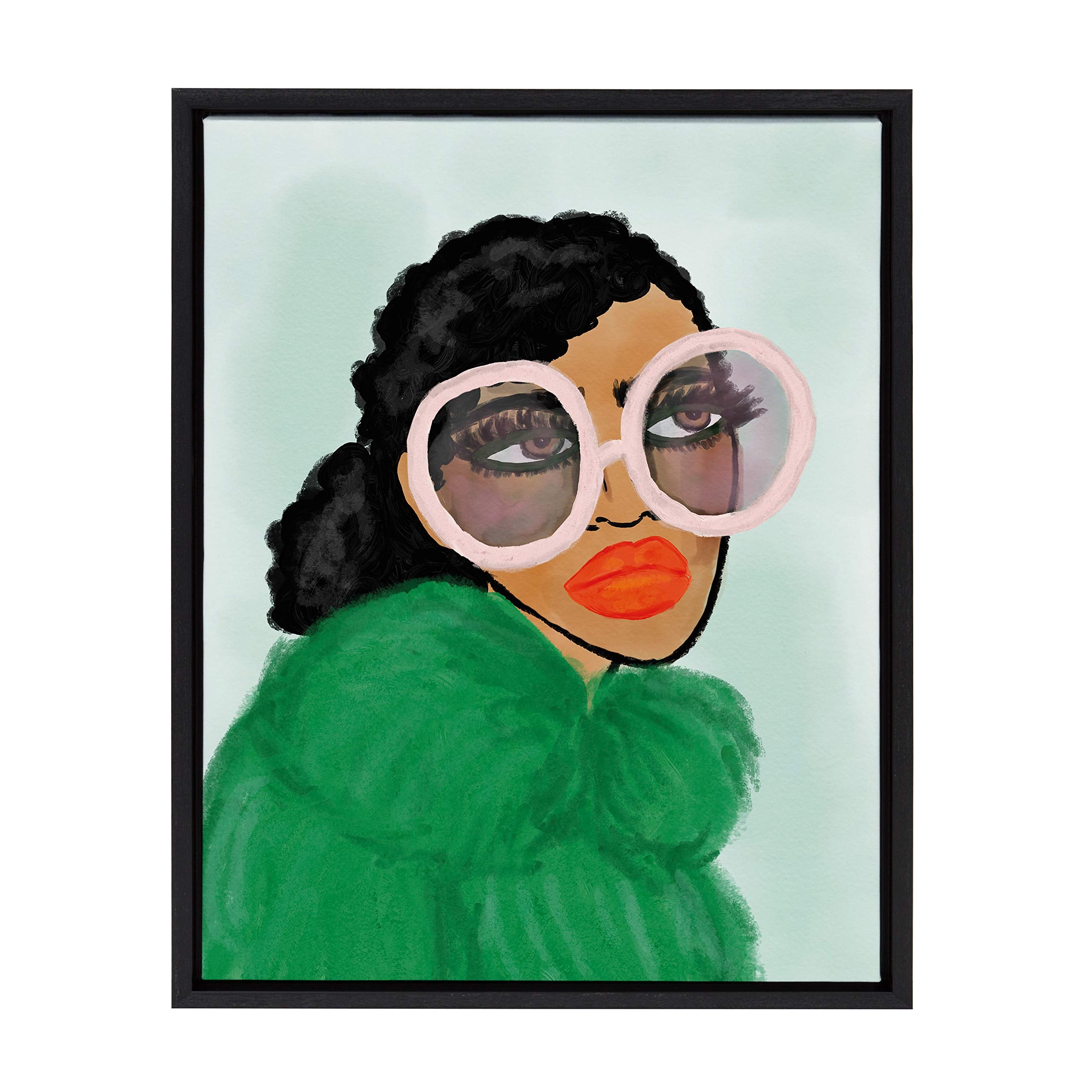 Kate And Laurel Sylvie Green Coat Framed Canvas Wall Art By Kendra Dandy, 18X24 Black, Chic Vibrant Home Decor