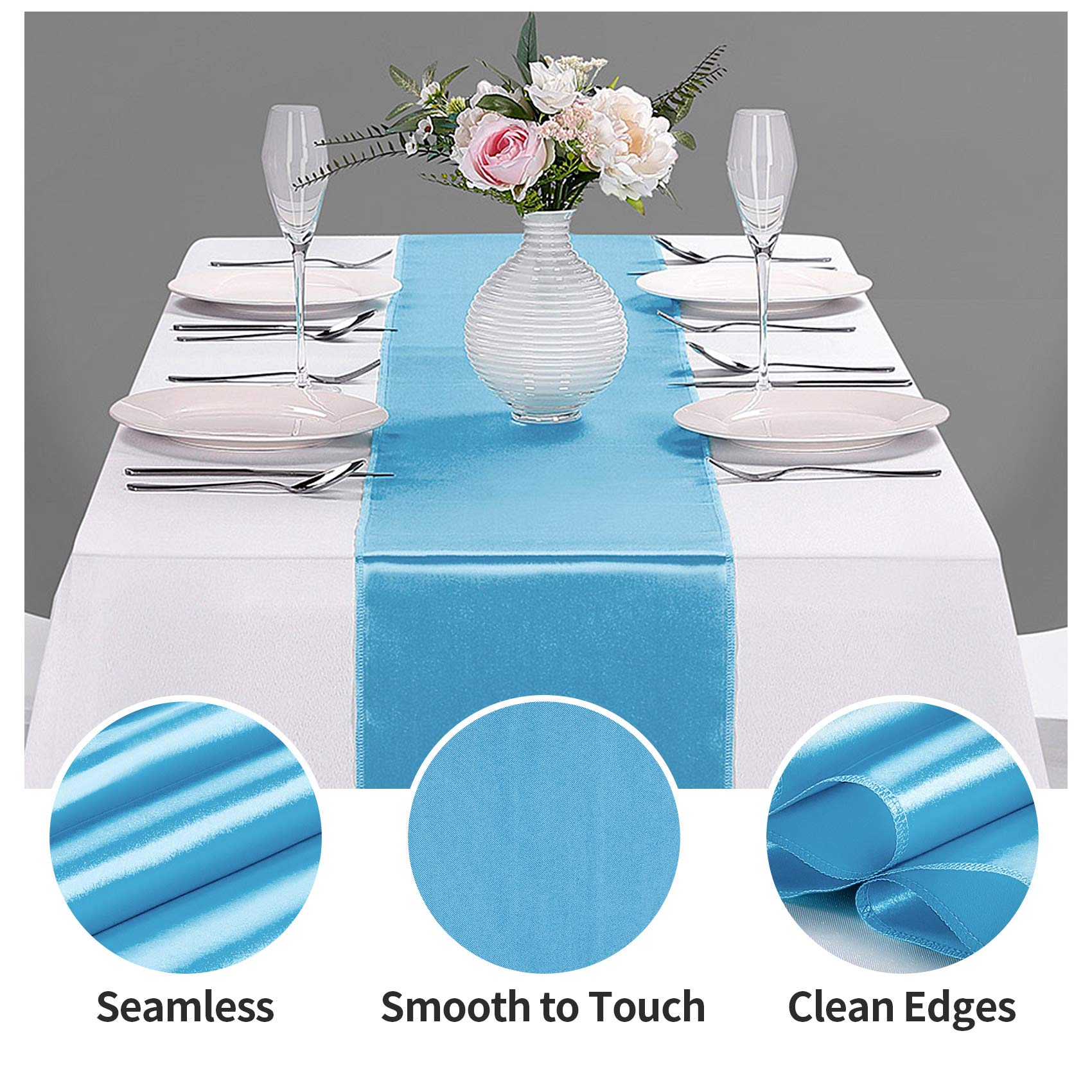 10-Pack Satin Table Runner Blue 12 X 108 Inches Long, Table Runners For Wedding, Birthday Parties, Banquets Decorations(10 Pack,