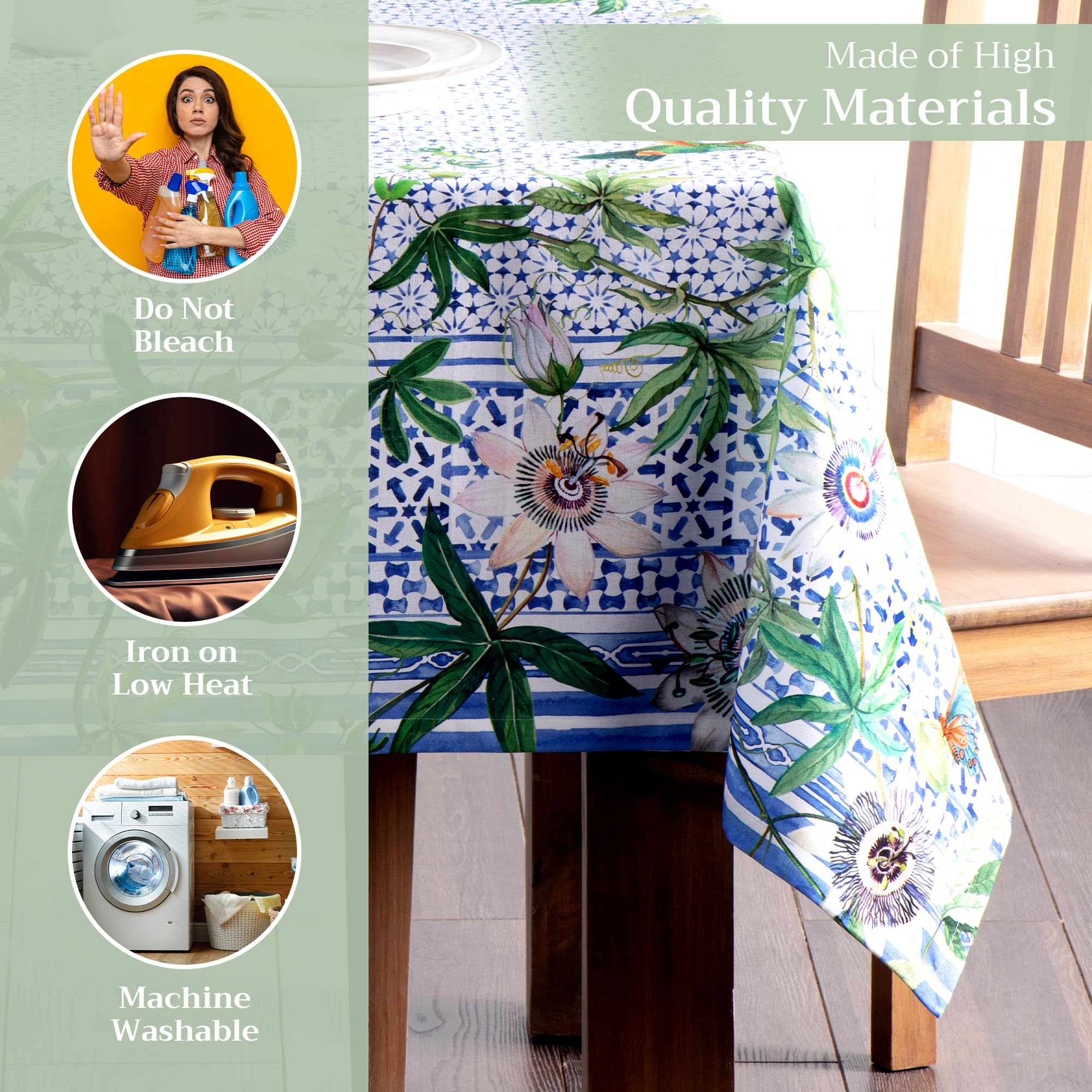 Maison D Hermine Tablecloths 100% Cotton 60X90 Decorative Rectangle Tablecloth Washable Table Cover For Gifts, Holiday Dinner, W