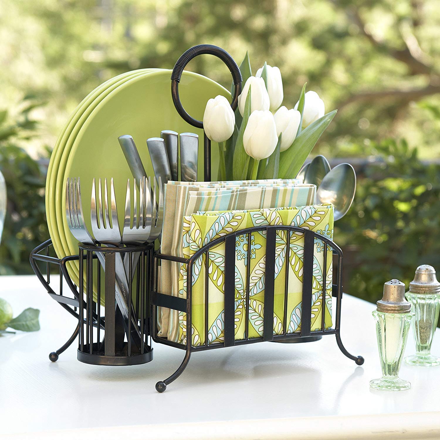 Iska Wrought Iron Modern Kitchen Dish Rack Plate Cutlery Stand/Kitchen Utensils Rack/Napkin Holder Tissue Paper Holder | Black
