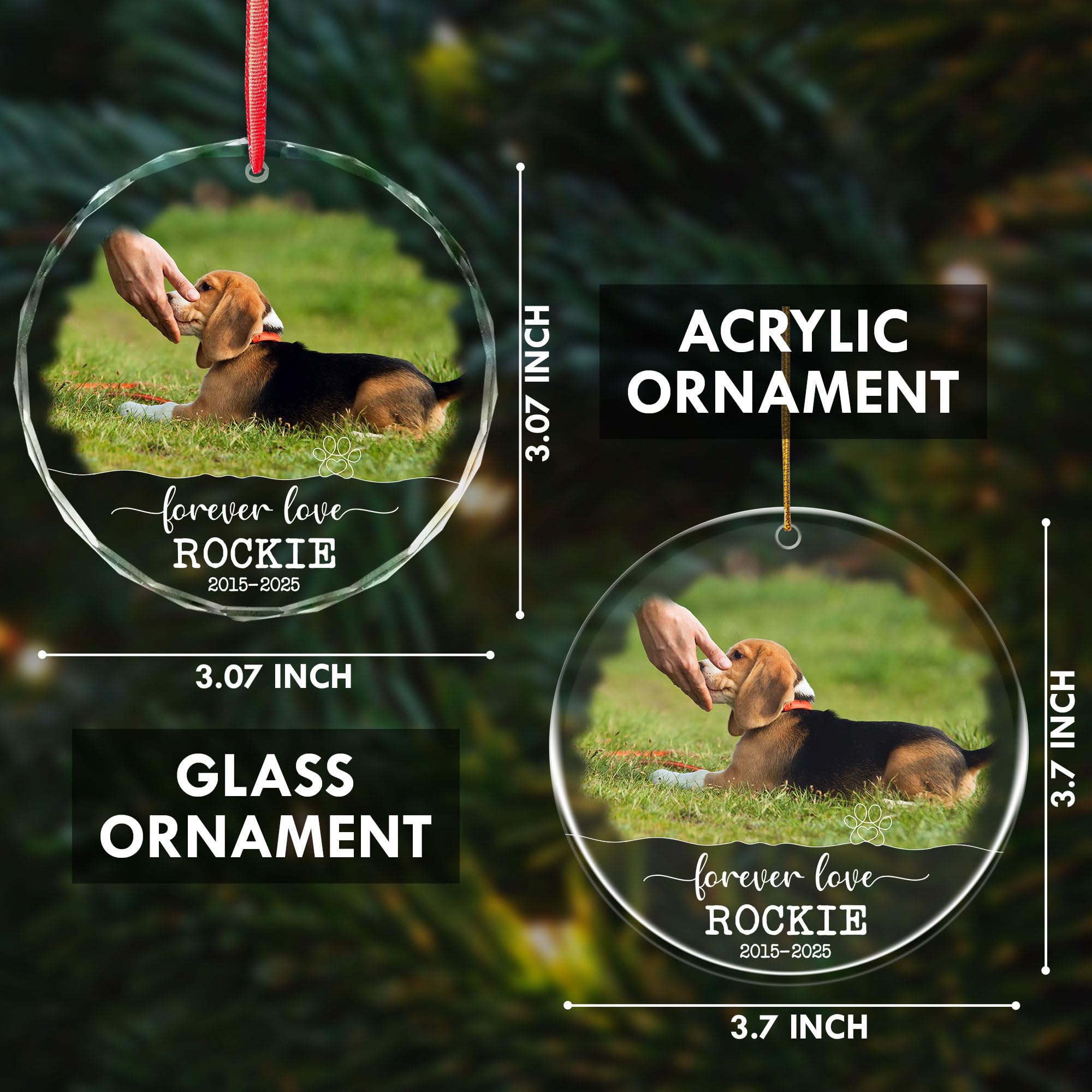 Dog Memorial Ornaments for Christmas Tree 2025 - Personalized Pet Loss Remembrance Gifts - Dog Photo Ornament - Pet Sympathy, in