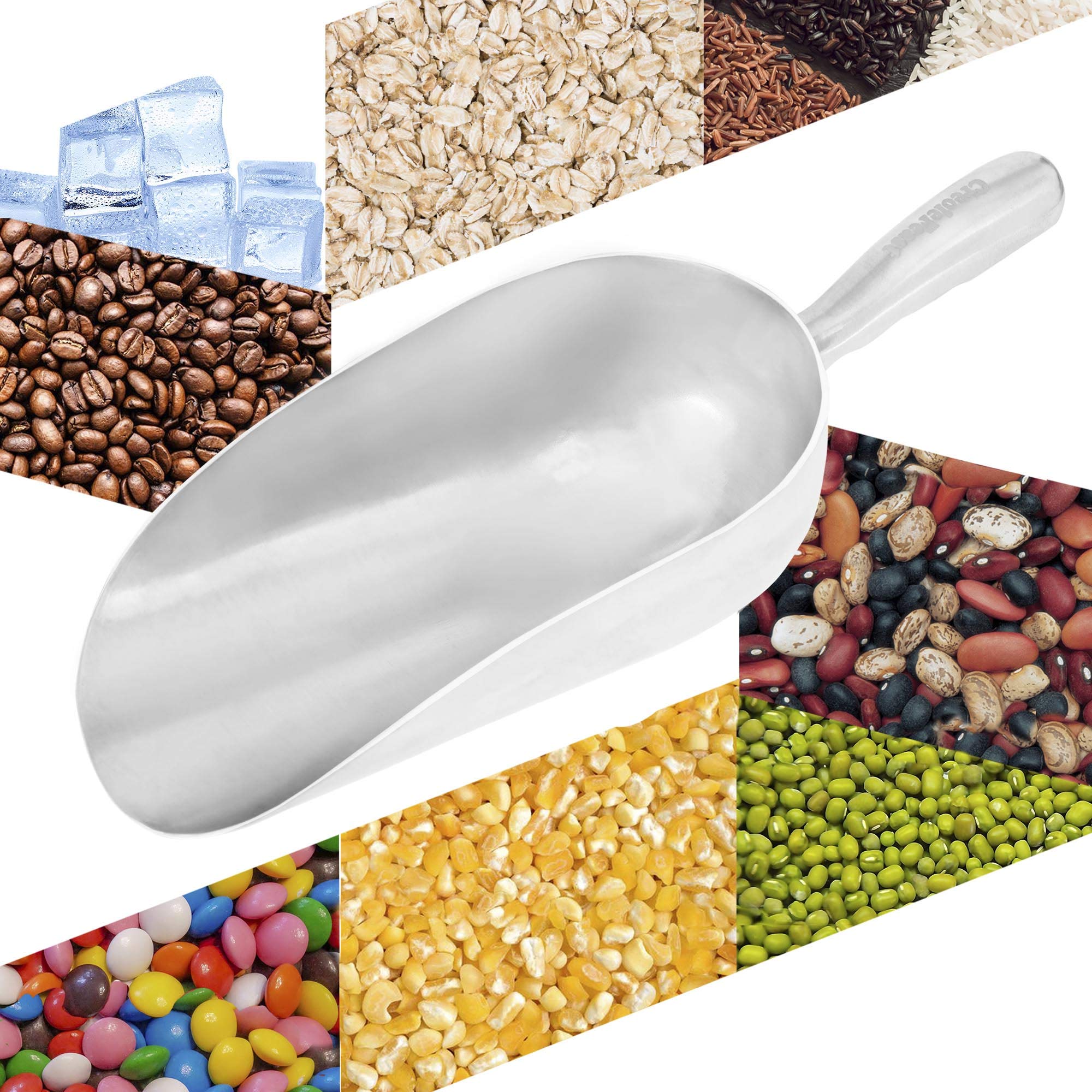 Creole Feast Twf1558 Utility One-Piece Cast Aluminum Scoop Food Crawfish Charcoal Bar Ice 58-Ounce Cooking Utensil Silver