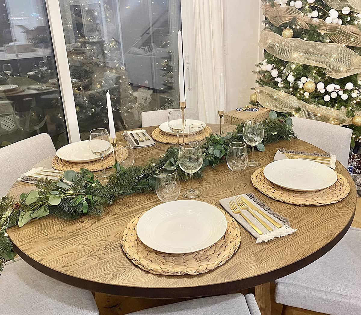 Wenfome Round Woven Placemats Set Of 6-13 Inches Plate Chargers Natural Wicker Placemats Water Hyacinth Straw Braided Tablemats