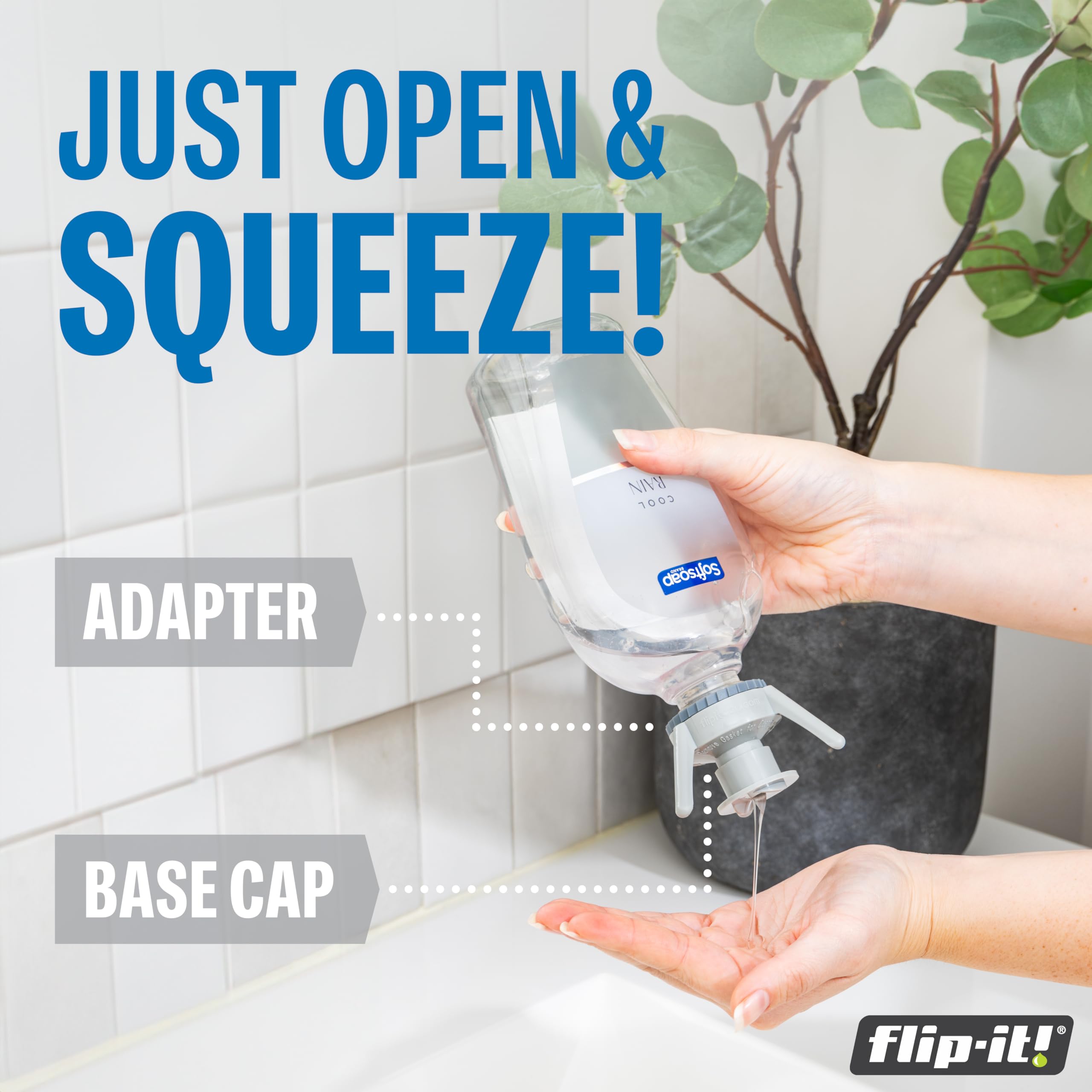 Flip-It! Bottle Emptying Kit - 6 Bottle Pack - No More Wasted Product - Fits Most Plastic Bottles - 6 Base Caps, 6 Adapters - Pa