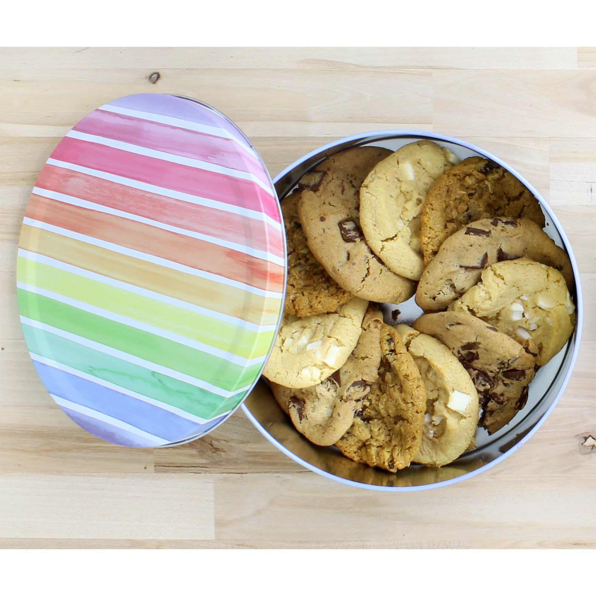 Cornucopia Cookie Tins (Set Of 2, Blue And Rainbow); Round Baking And Cake Tins For Special Occasions And Holidays, 7.75-Inch Wi