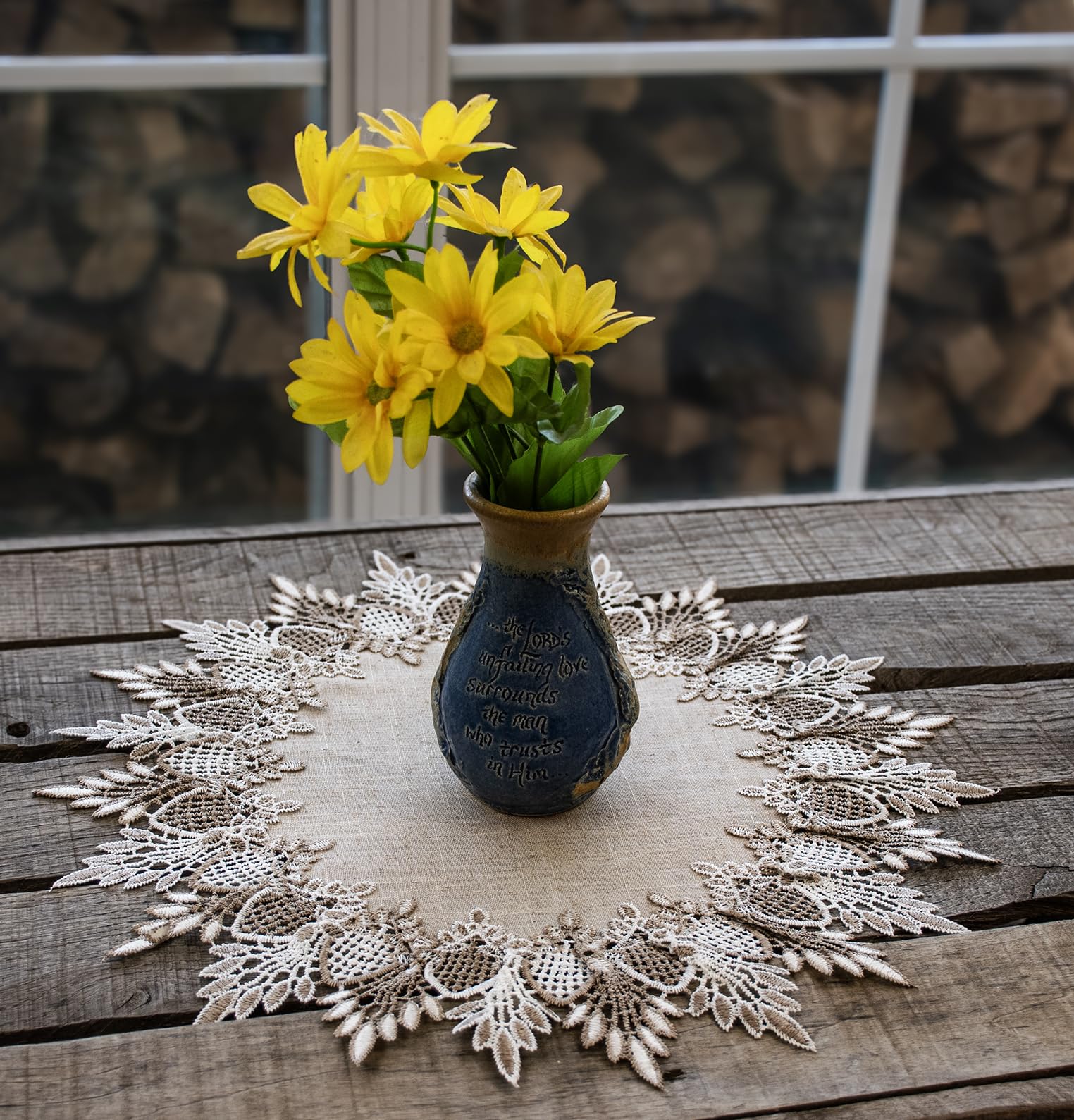 Lace Doily Neutral Earth Tones Table Topper Scarf Place Mat Round Doily (16 Inch Round)