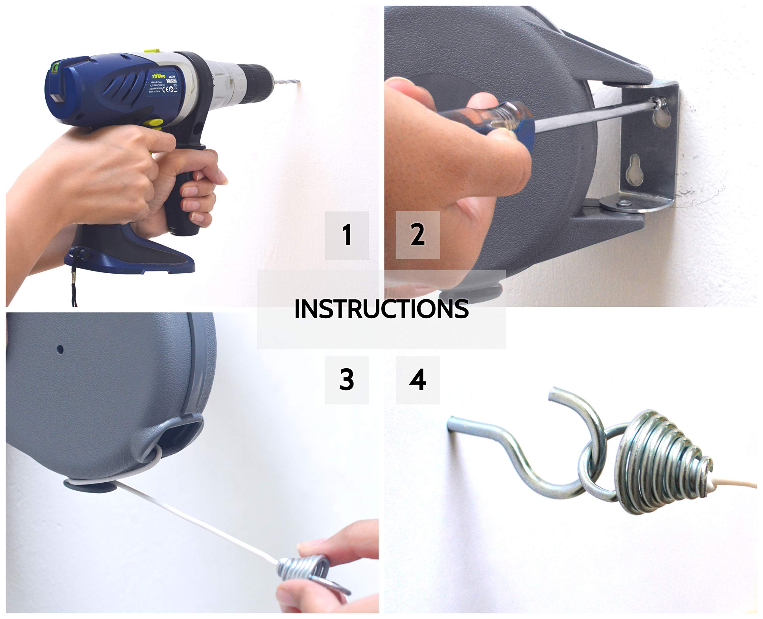 Retractable Clothesline - Portable Heavy Duty Indoor and Outdoor Washing Line - 40 Feet PVC Retracting Clothes Line with Wall Mount Hang The Wet Dry Clothing Laundry - Easy Installation (Grey)