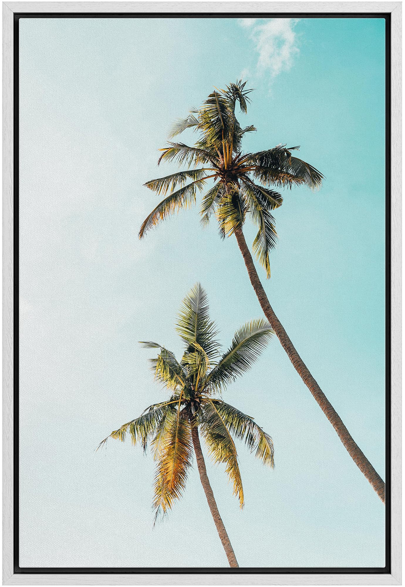 Wall26 Framed Canvas Print Wall Art Duo Of Palm Trees With Teal Skyline Nature Wilderness Photography Modern Art Rustic Scenic C