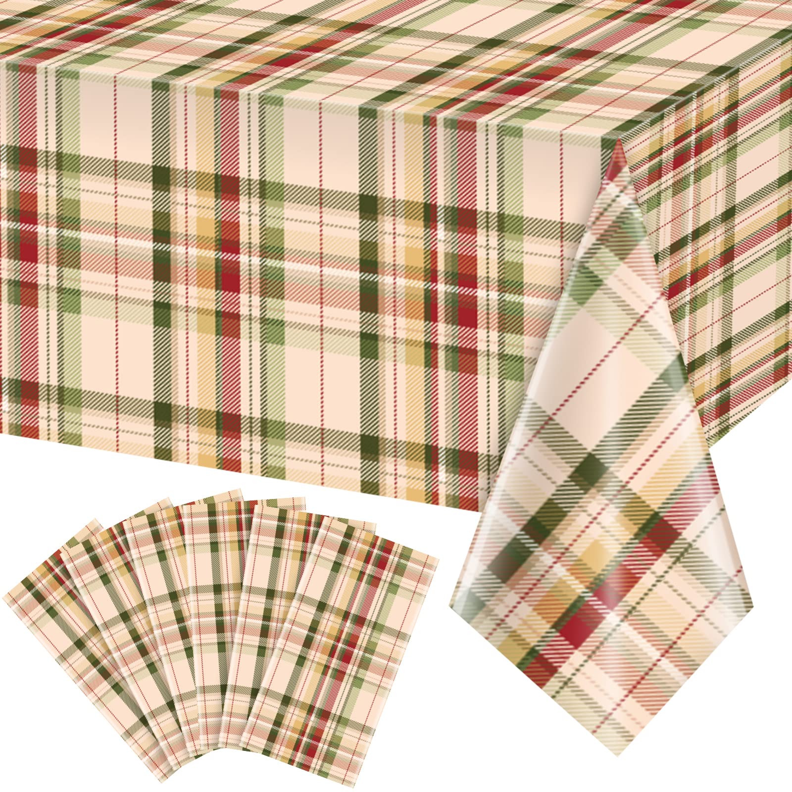 6Pack Fall Buffalo Checkered Plaid Table Covers, Plastic Give Thanks Buffalo Checkered Plaid Tablecloth Backdrop for Autumn Than